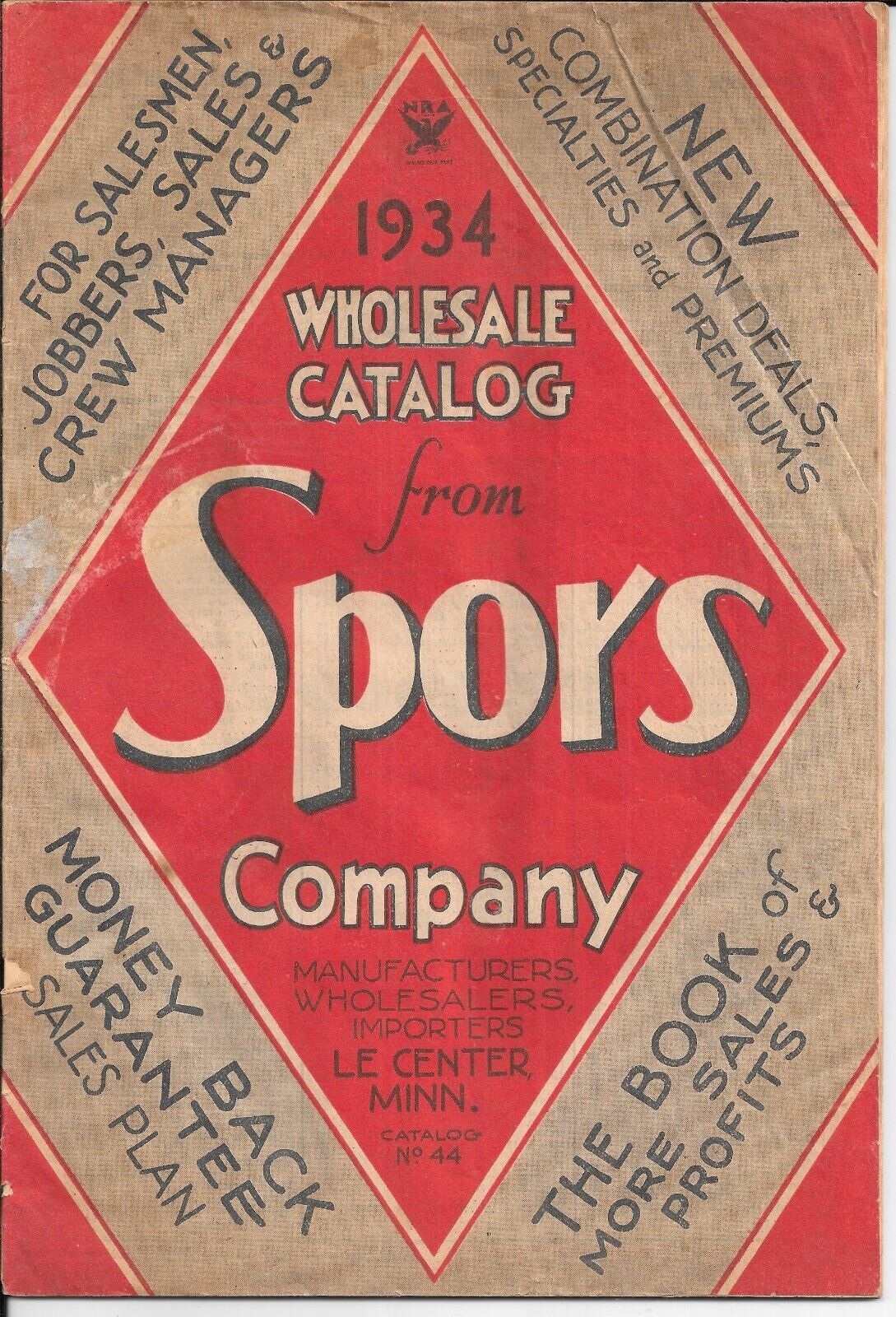 1934 Vintage Wholesale Catalog from SPORS COMPANY Le Center, Minnesota, MN