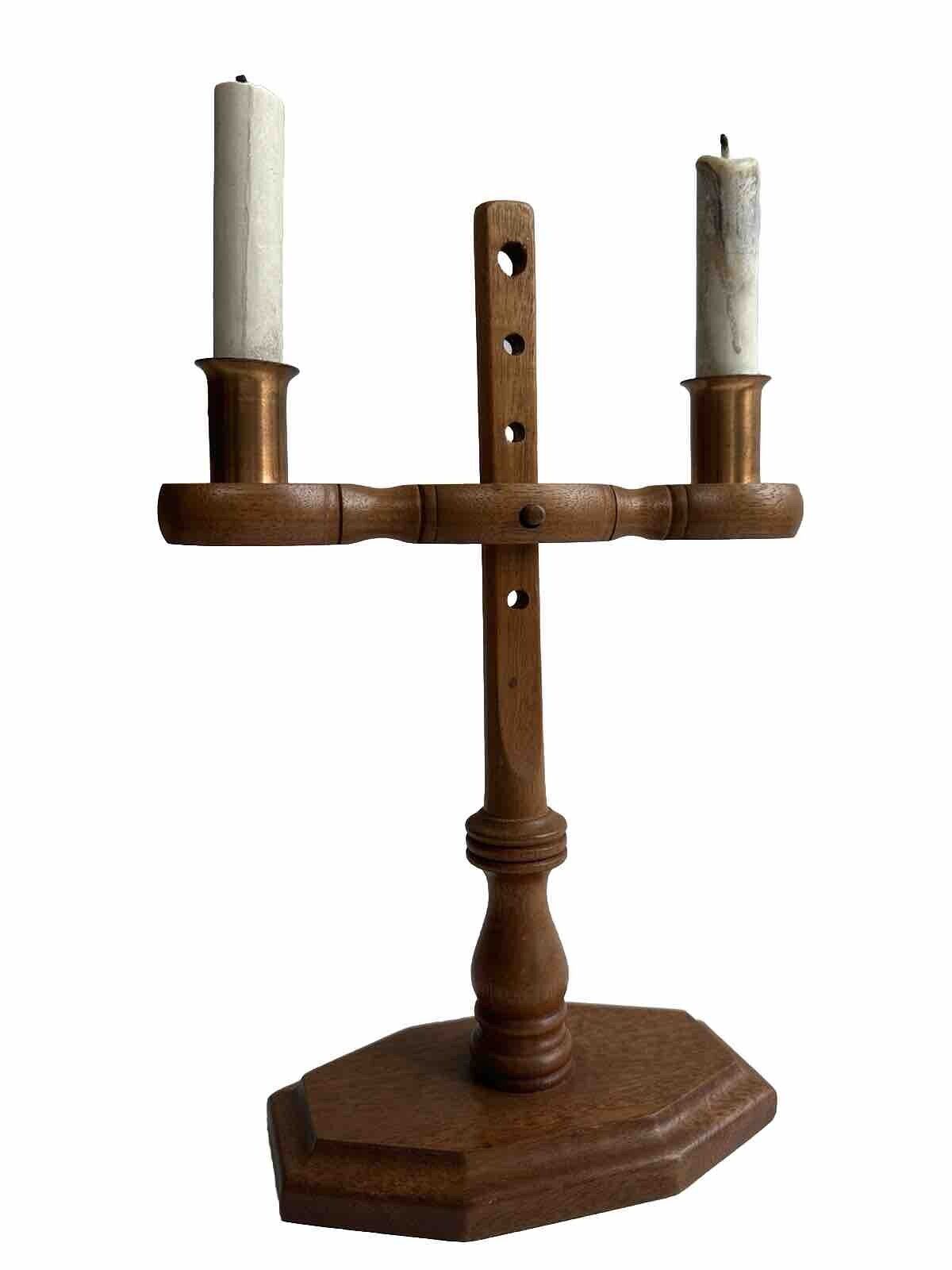 Colonial Wood and Copper Candle  Candelabra Adjustable  Holder Vintage Vintage