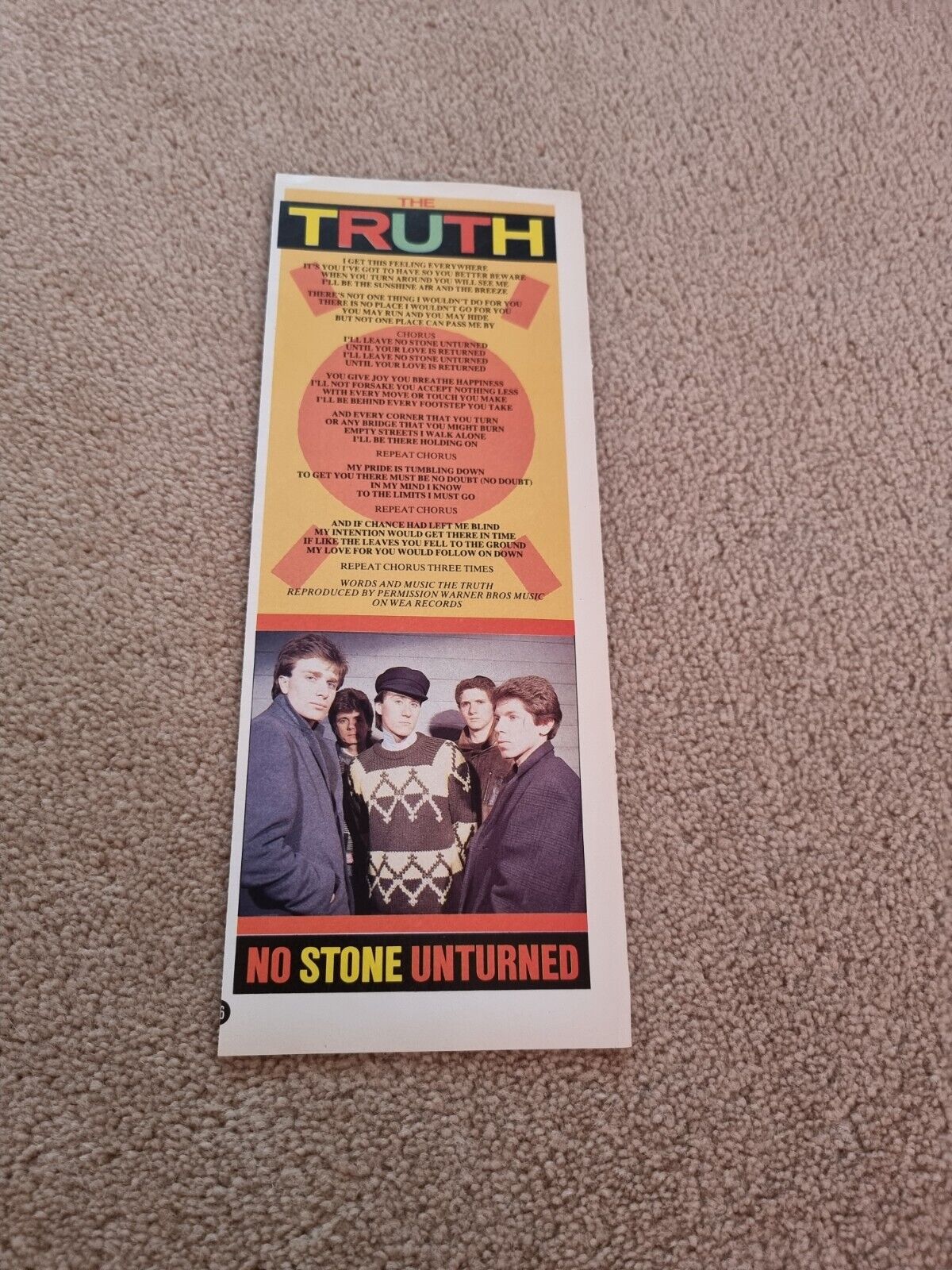 TNEWL70 ADVERT 11X4 THE TRUTH : \'NO STONE UNTURNED\' SONG WORDS