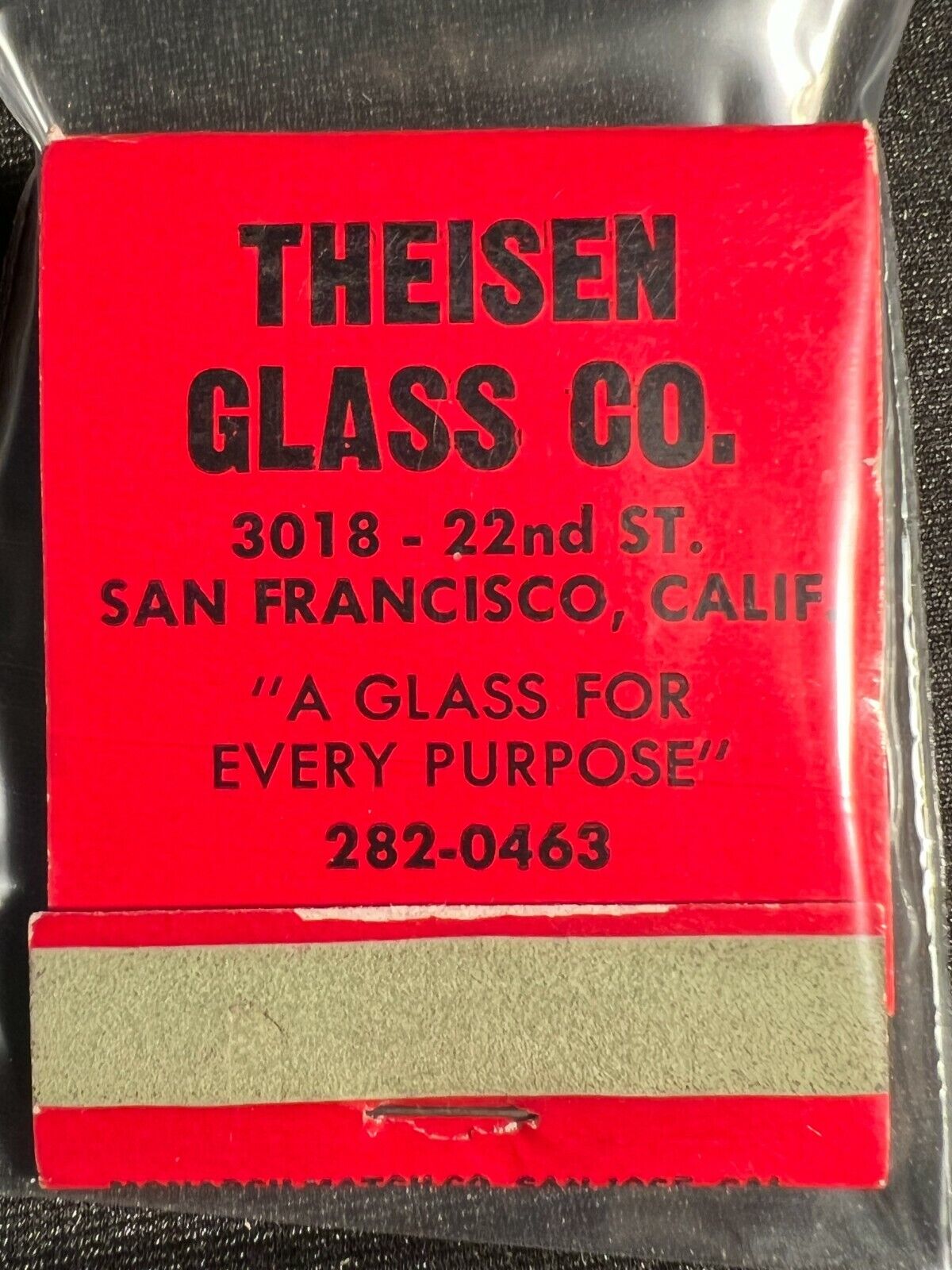 VINTAGE MATCHBOOK - THEISEN GLASS CO. - SAN FRANCISCO, CA - UNSTRUCK