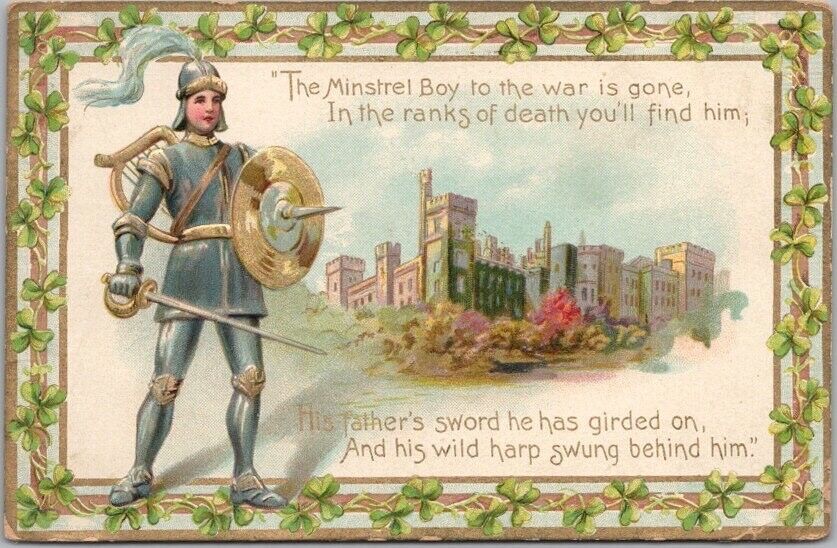 1912 ST. PATRICK'S DAY Postcard Boy in Armor / Castle View - TUCK'S Series 172
