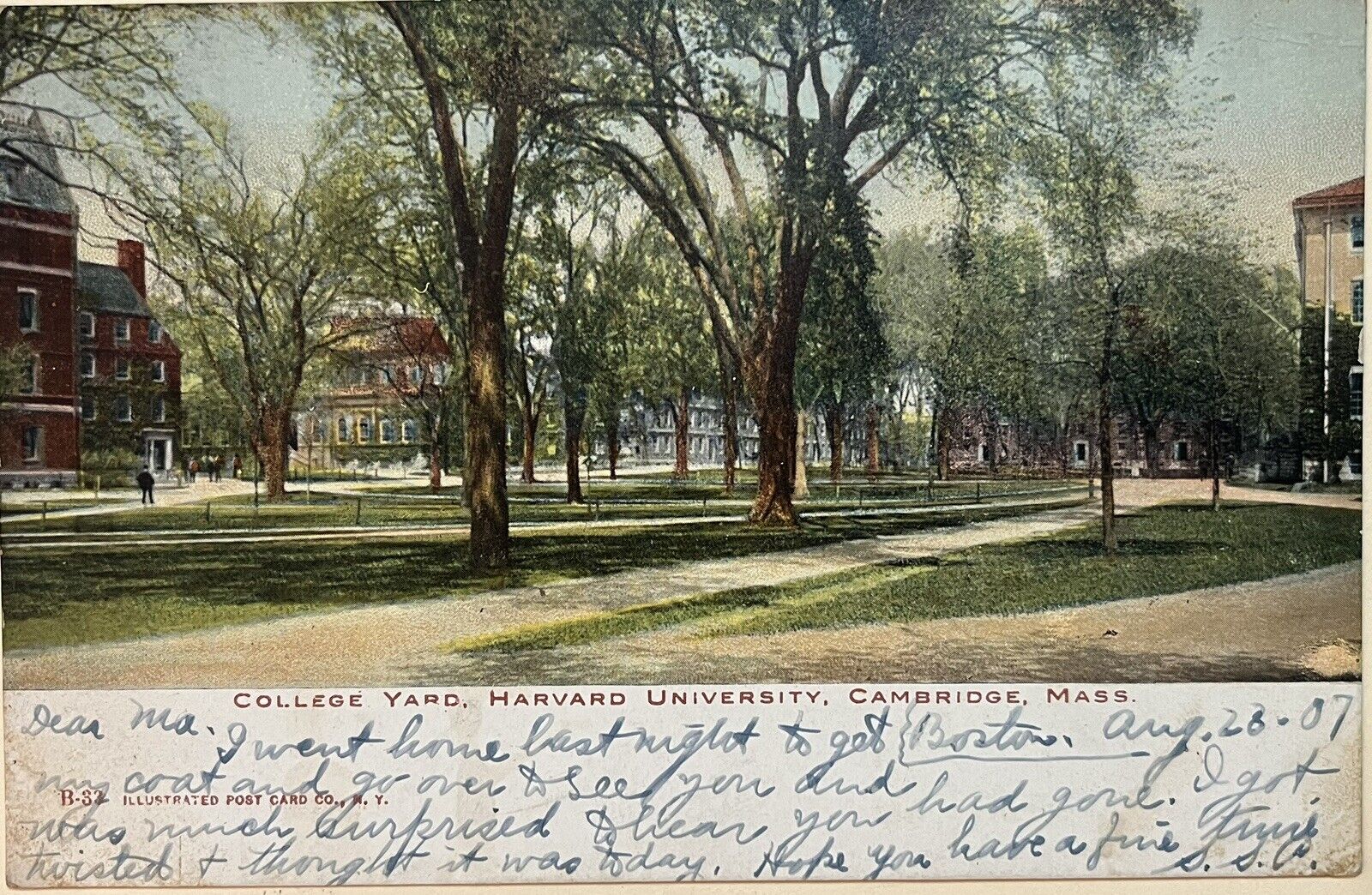 Cambridge MA Harvard University College Yard Massachusetts Vintage Postcard 1907