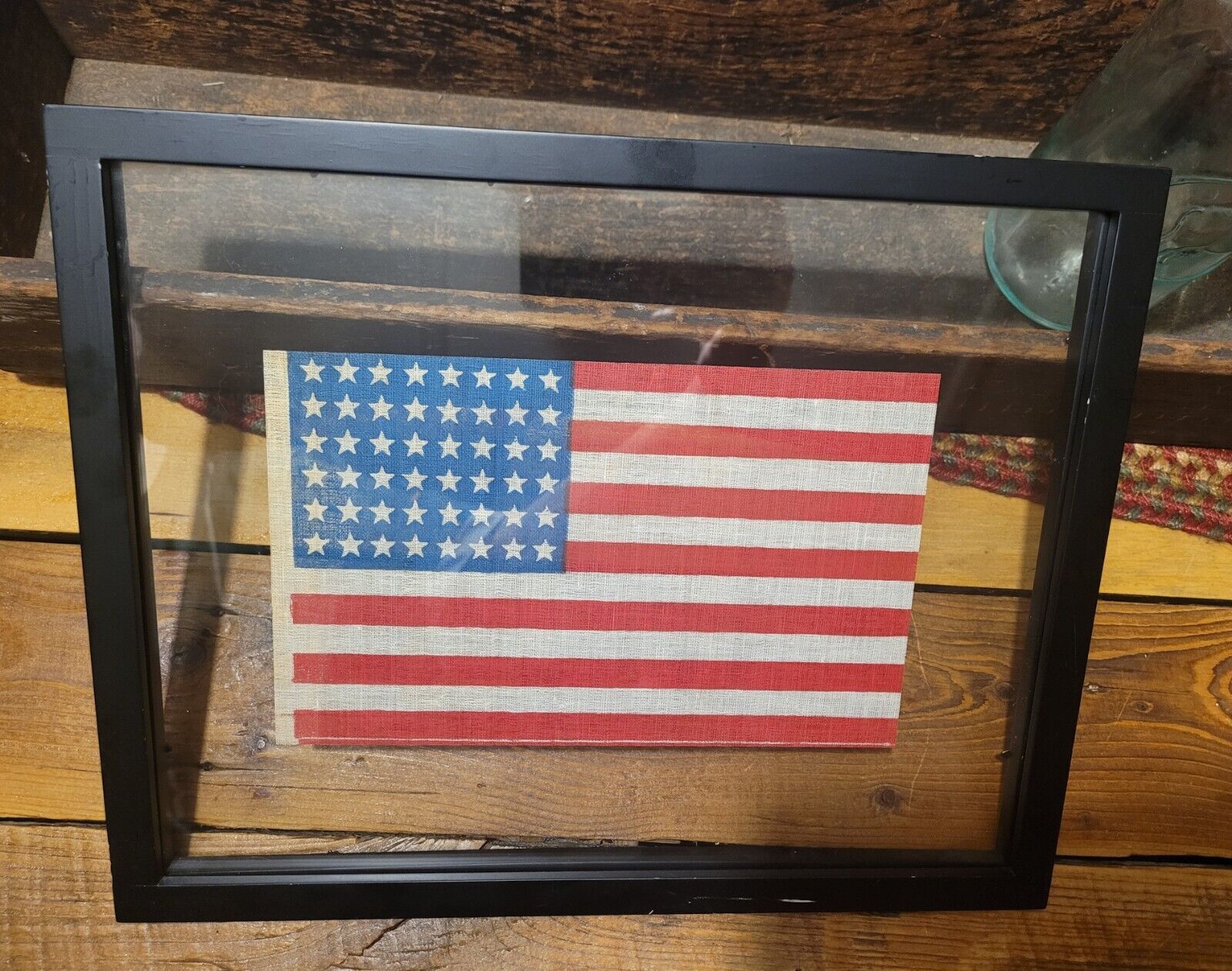 Vintage 48 Star American Flag - Pre WWII Parade Flag NOS Framed 