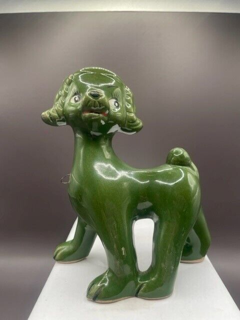 Vintage Kitschy Dog Figurine Green Glazed Porcelain 1940-1950s Japan