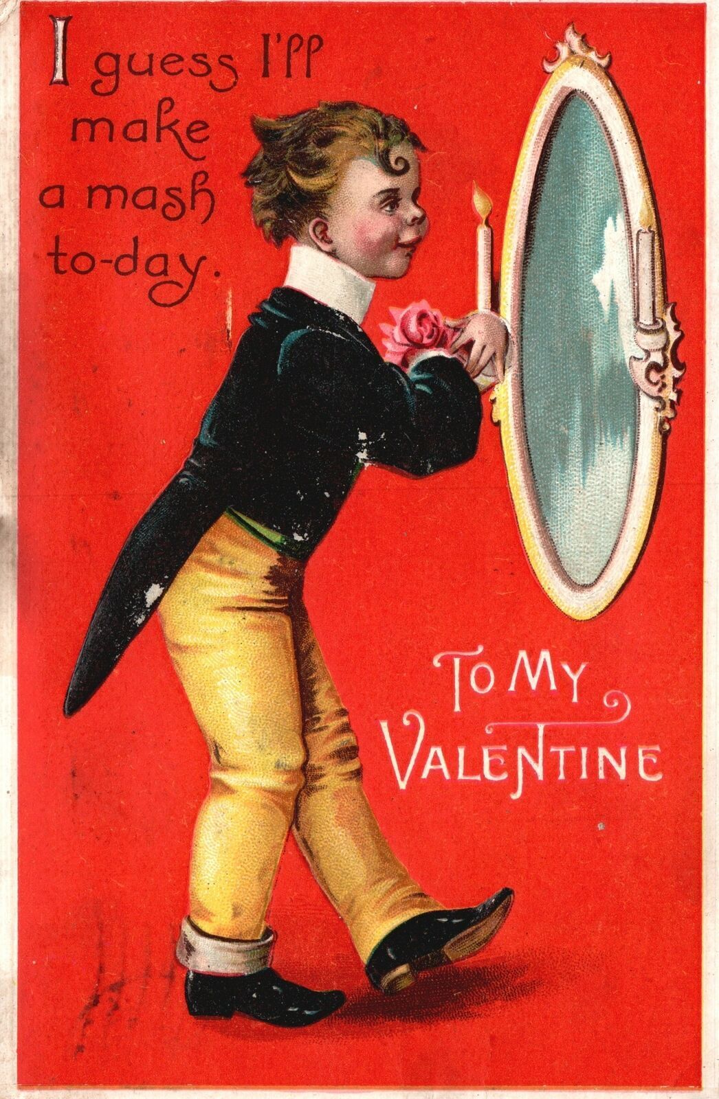Vintage Postcard 1910 I Guess I\'ll Make A Mash Today To My Valentine Greetings