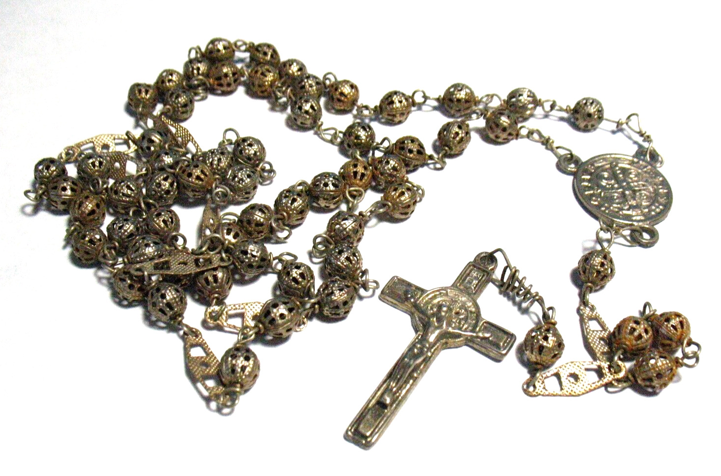 SILVER VINTAGE ROSARY PIERCED SILVER BEADS