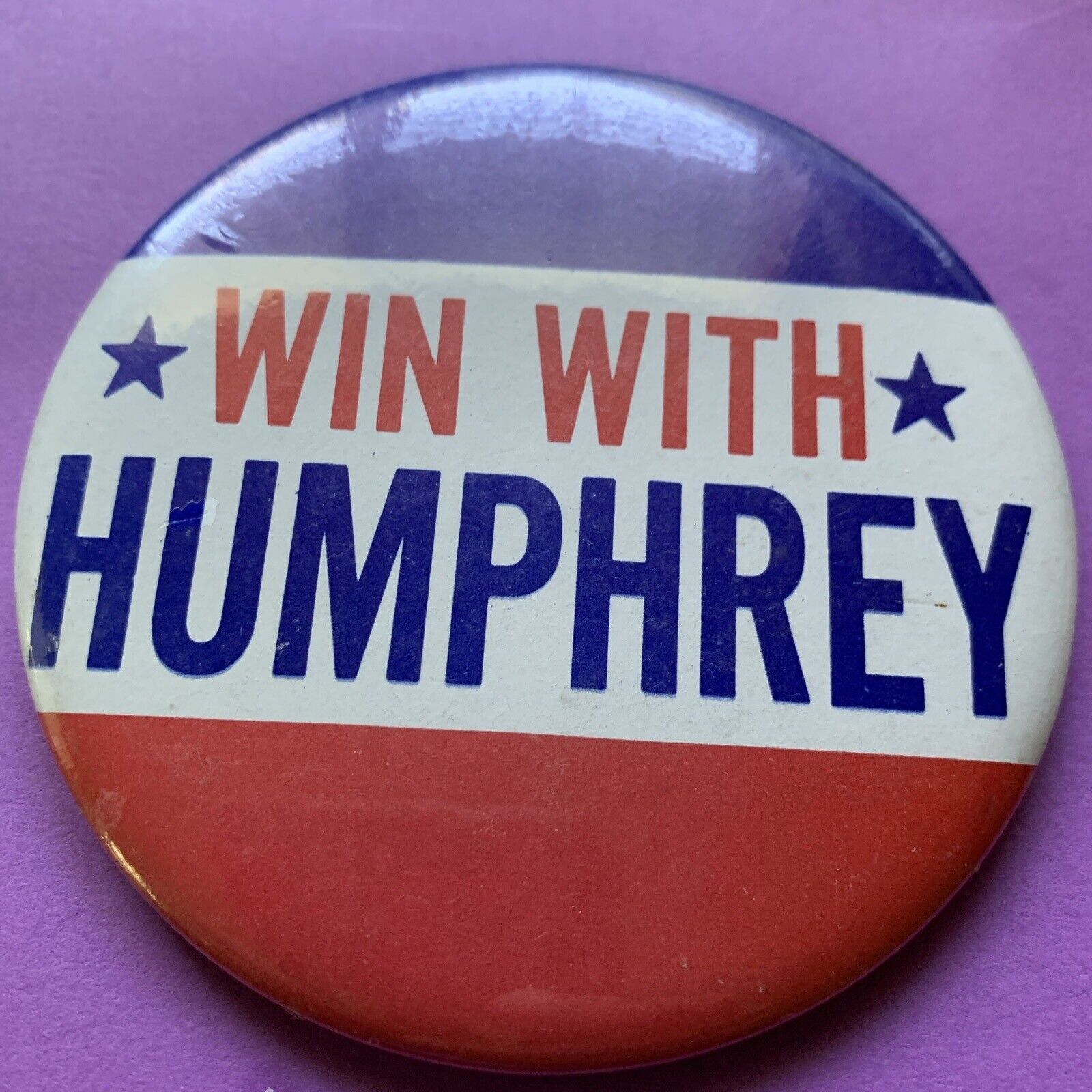 1968 Win With Humphrey Political Campaign Pinback Button Cello