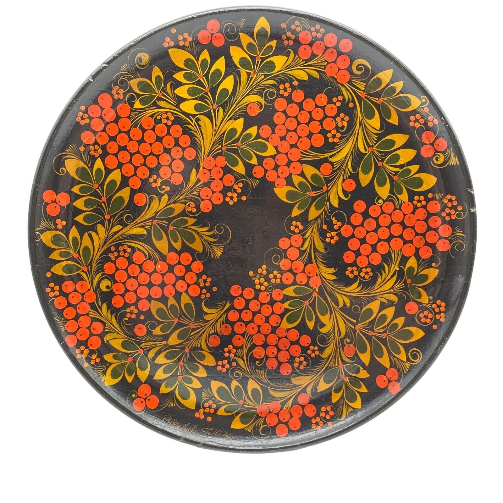 Russian Khokhloma wooden Plate serving tray Decorative hand painted wall plate