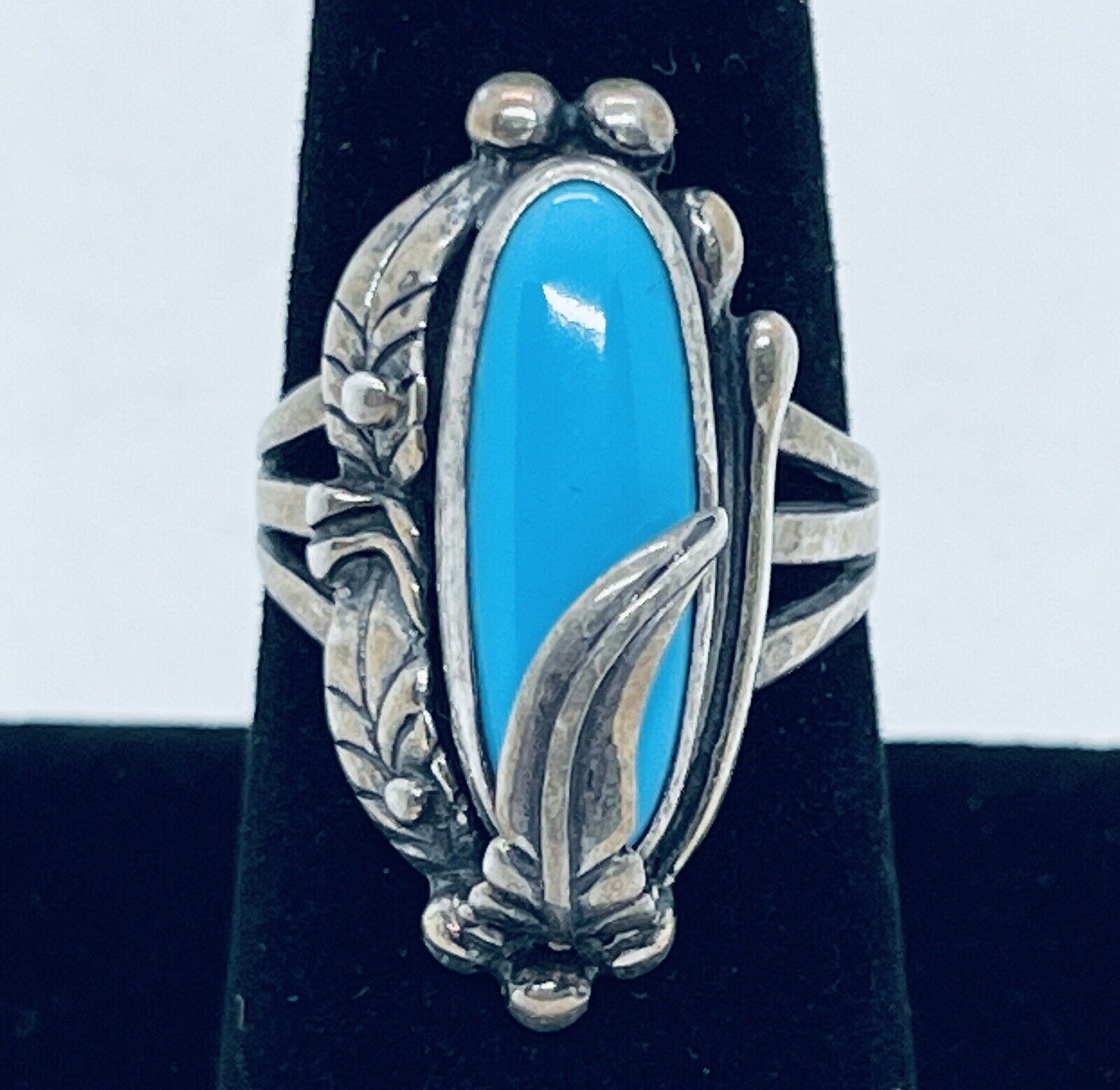 Vintage 1950s Navajo Sterling High Grade 2ct Pure Sleeping Beauty Turquoise Ring