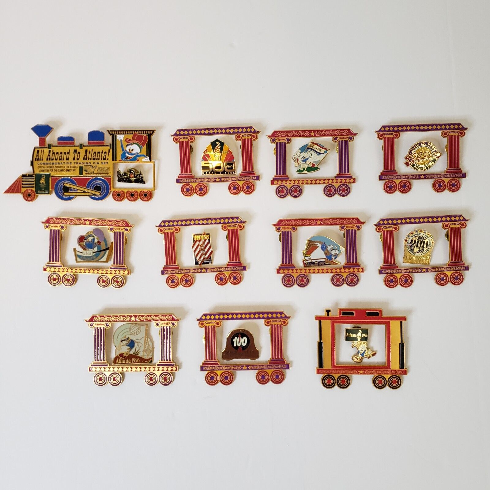 All Aboard To Atlanta Train Lot Of 22 Pin Set 1996 Summer Games Olympics Izzy 