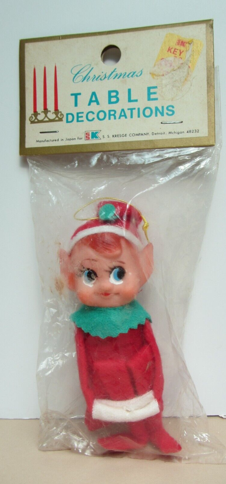 NIP Kresge Store - Knee Hugger Christmas Elf Ornament Japan - NEW in PKG 1960\'s