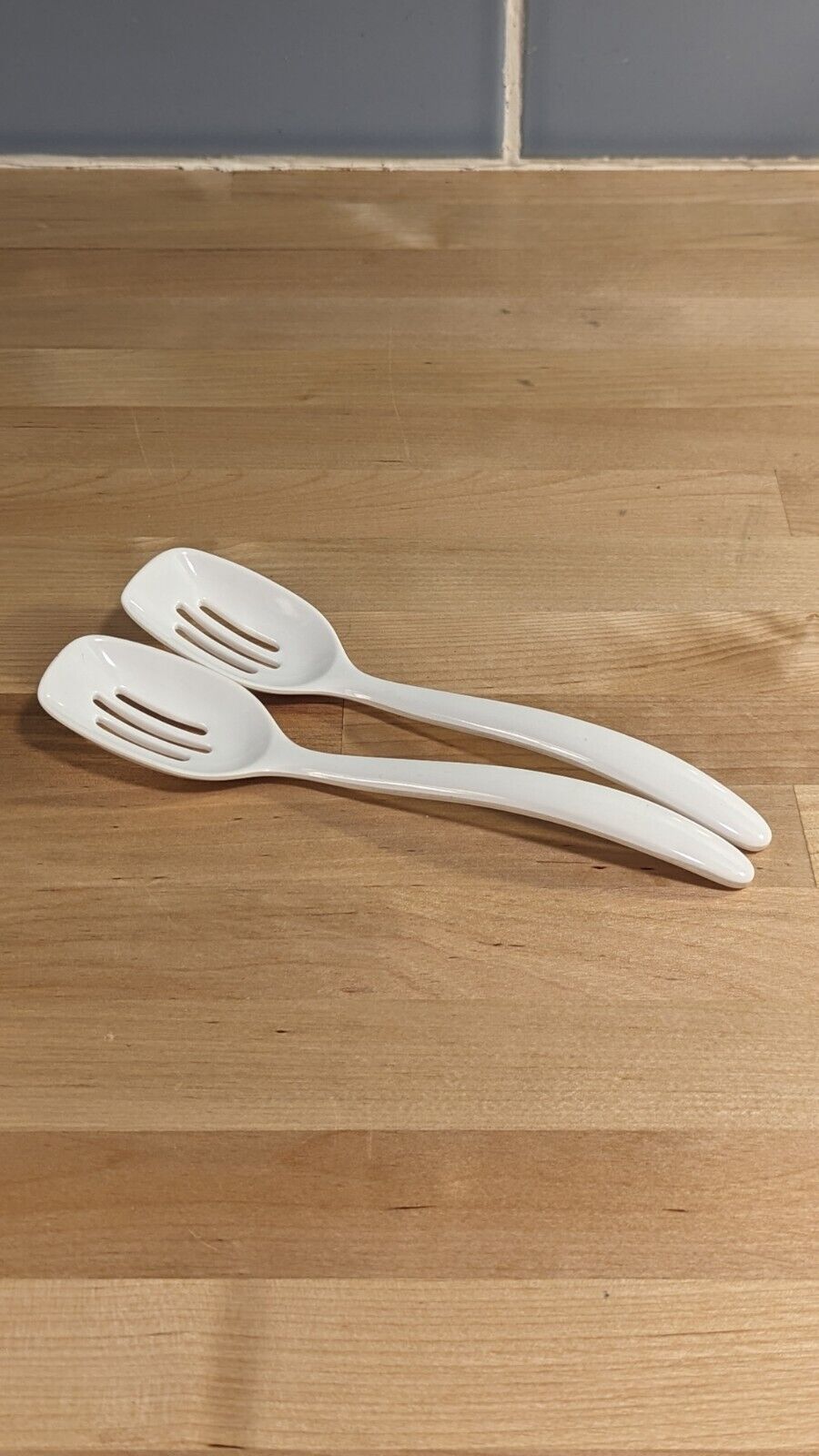 Vintage Hutzler Melamine White Slotted Spoons - Item No. 516, 1995. Set of 2