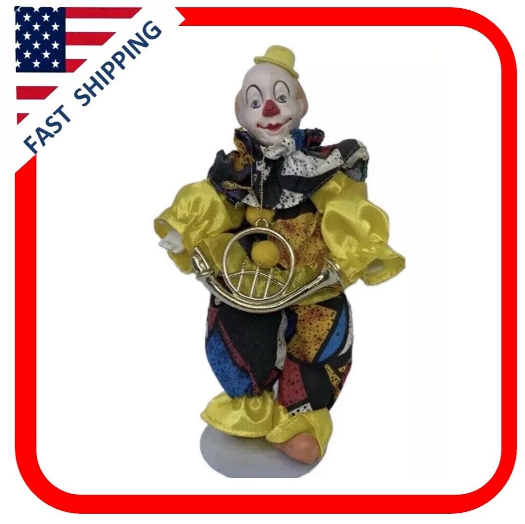 Clown Figurine With French Horn 8 Inches Includes Stand