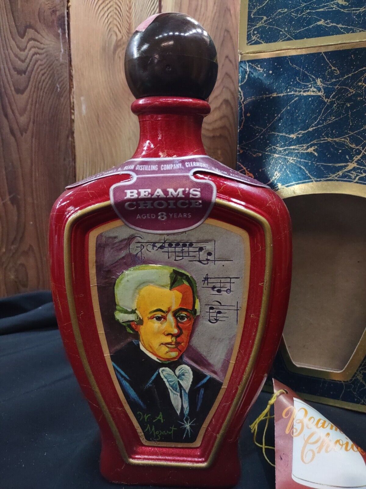 Vintage 1970 Jim Beam Mozart Collector Liquor Red Bottle Decanter In Box Choice