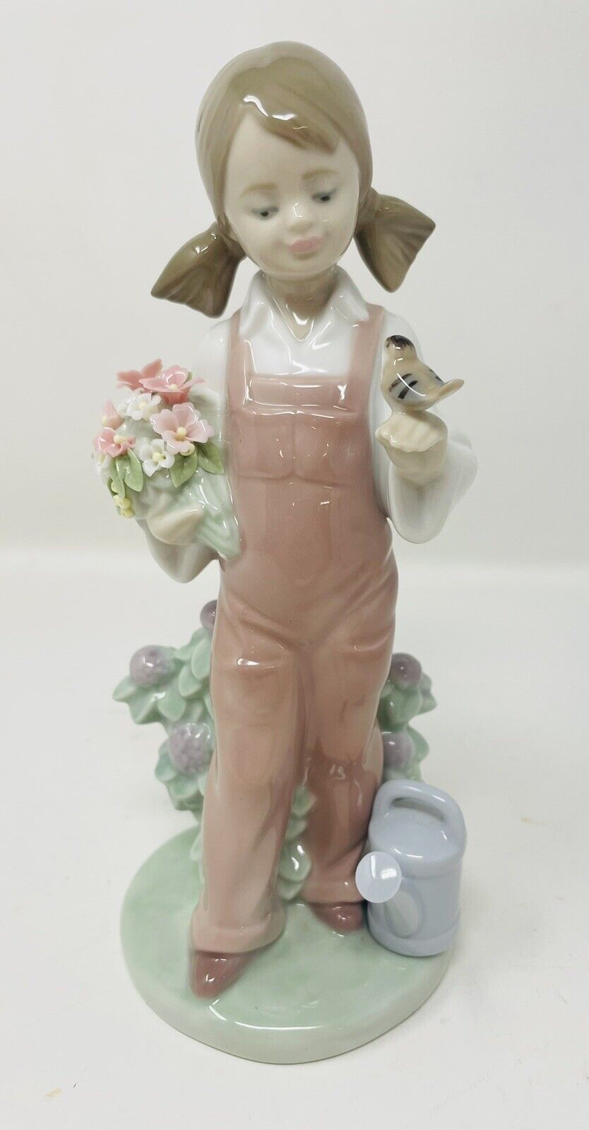Lladro Spring Girl Flowers Bird Watering Can Porcelain Figure #5217 Flaw
