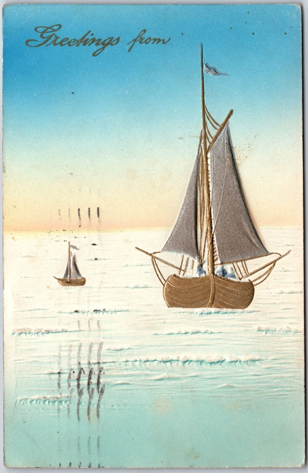 1909 Boat Sailing Ship Sea Silver Embossed PFB 8564 Posted Postcard