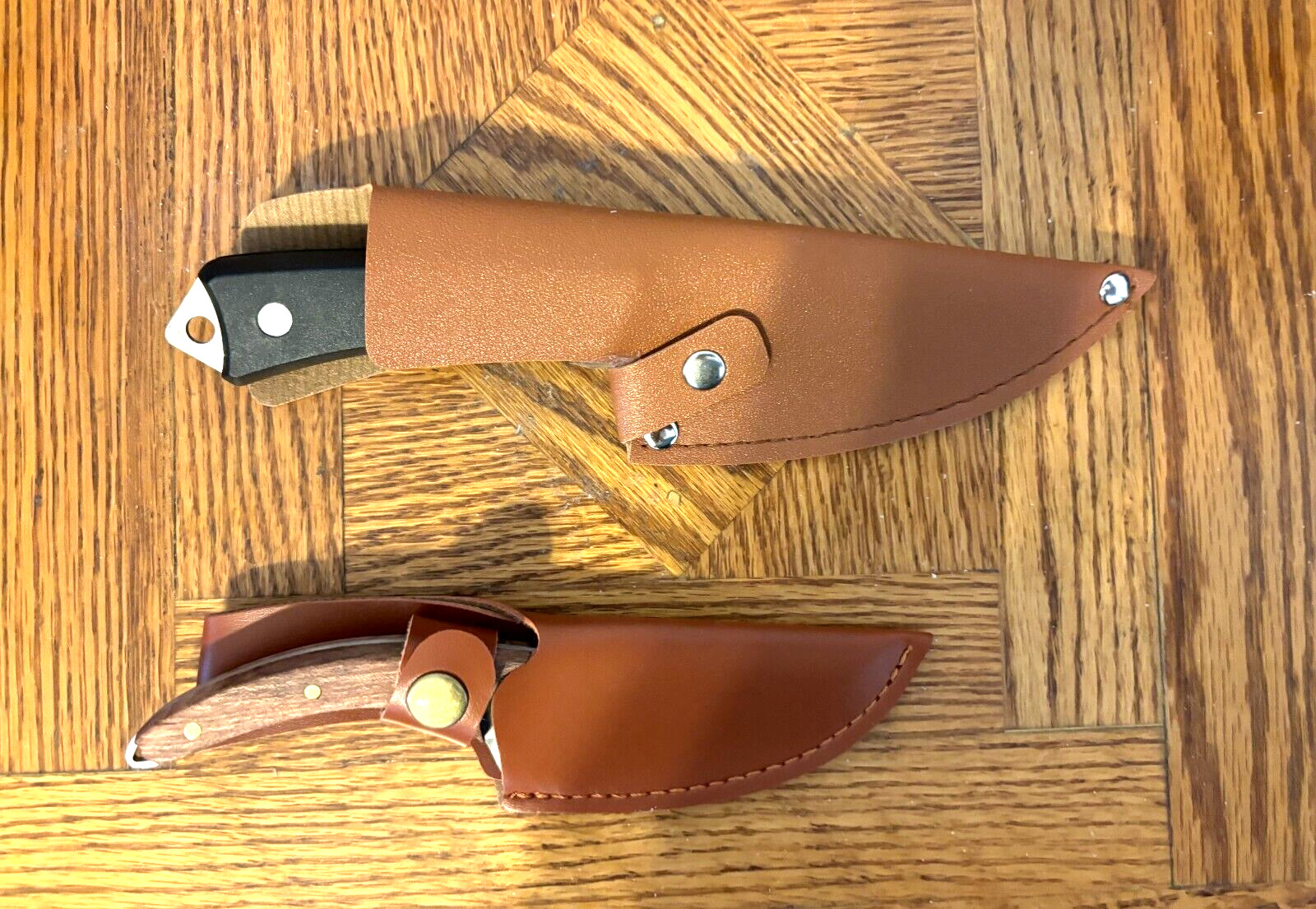 TWO NICE SMALL - STAINLESS STEEL KNIFES-FINISHED WOOD & BAKELITE HANDLES  #K3