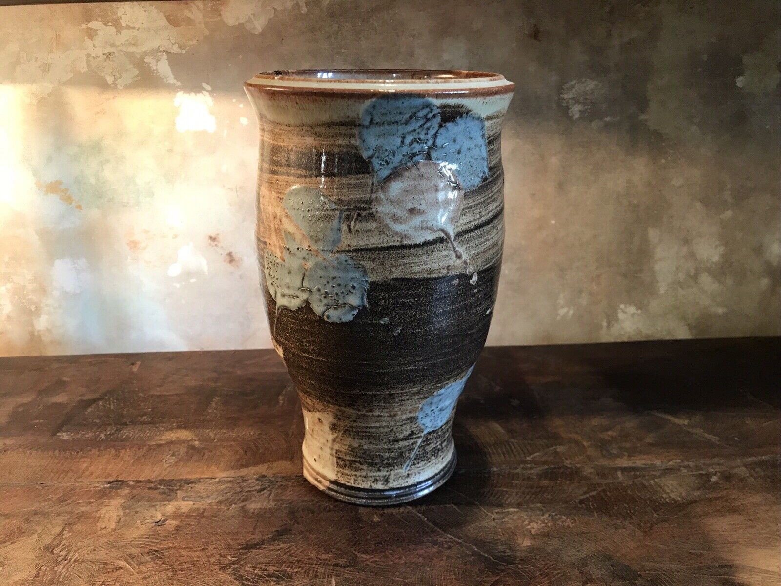 Studio Pottery Vase Large Signed Vintage Floral Mid Century Mod Earth Tones Rare