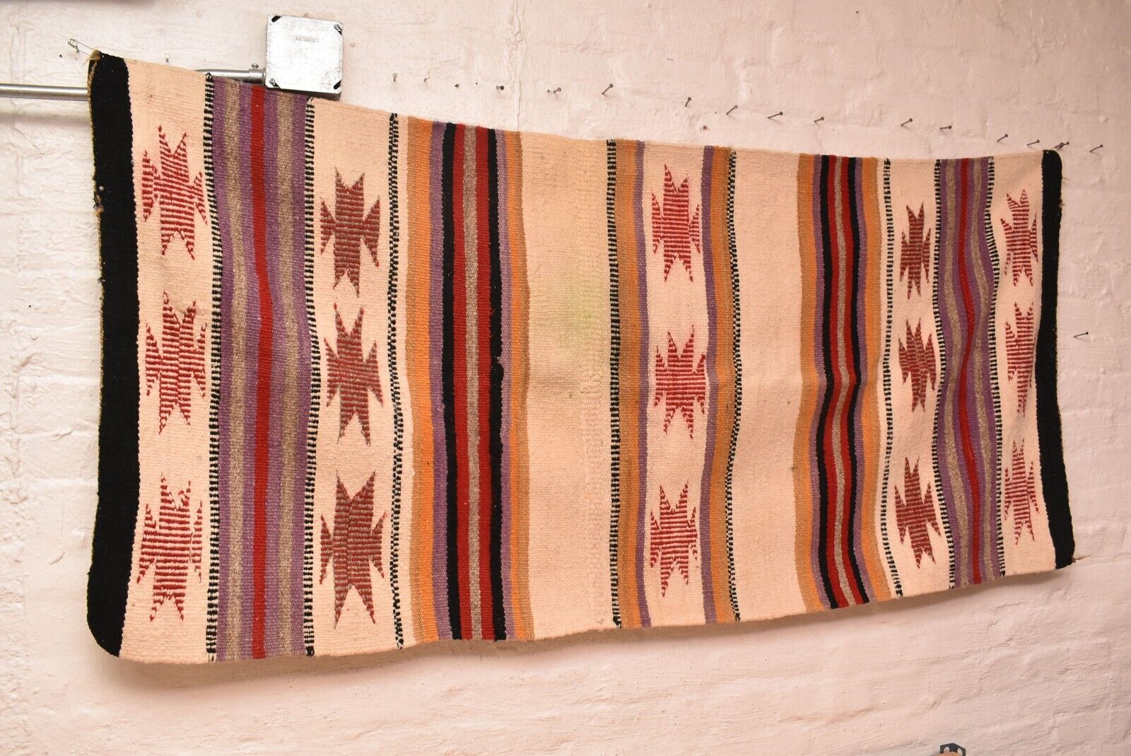 Antique Navajo Rug Native American Indian Textile Weaving 64x31 VTG LARGE STRIPE