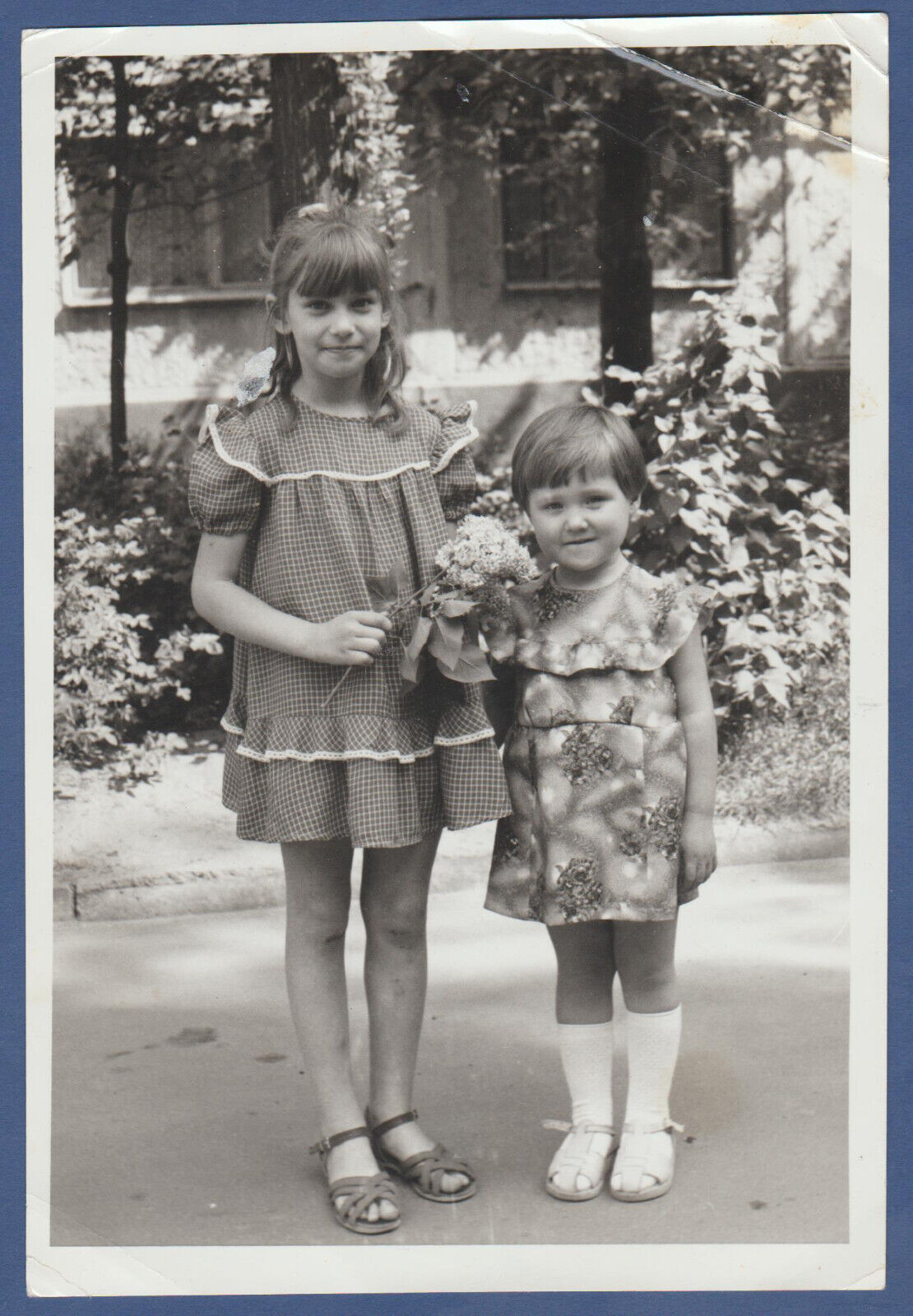 Two beautiful girls, two sisters, Cute child kid Soviet Vintage Photo USSR