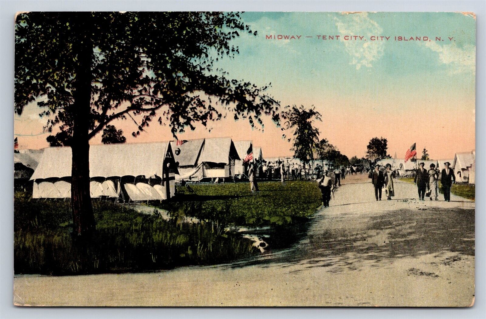 Postcard NY City Island Bronx New York Midway at Tent City c1910s AN21