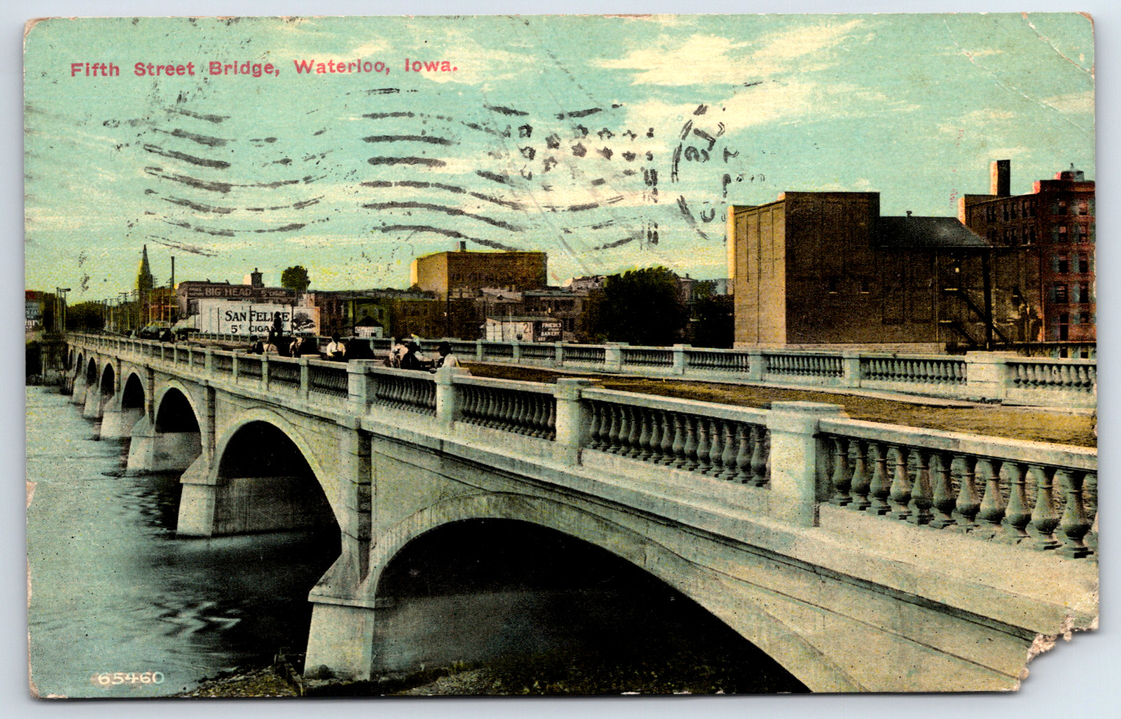 Fifth Street Bridge Waterloo Iowa IA Vintage Postcard