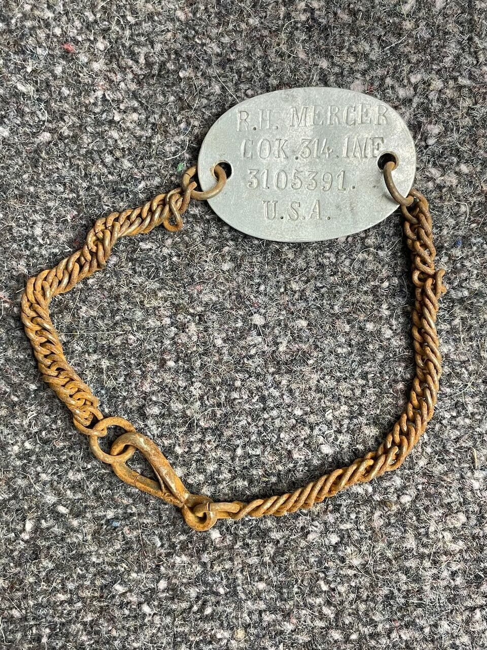 R.H. MERCER 314th Infantry Co. K 79th Division ID bracelet WWI made in France