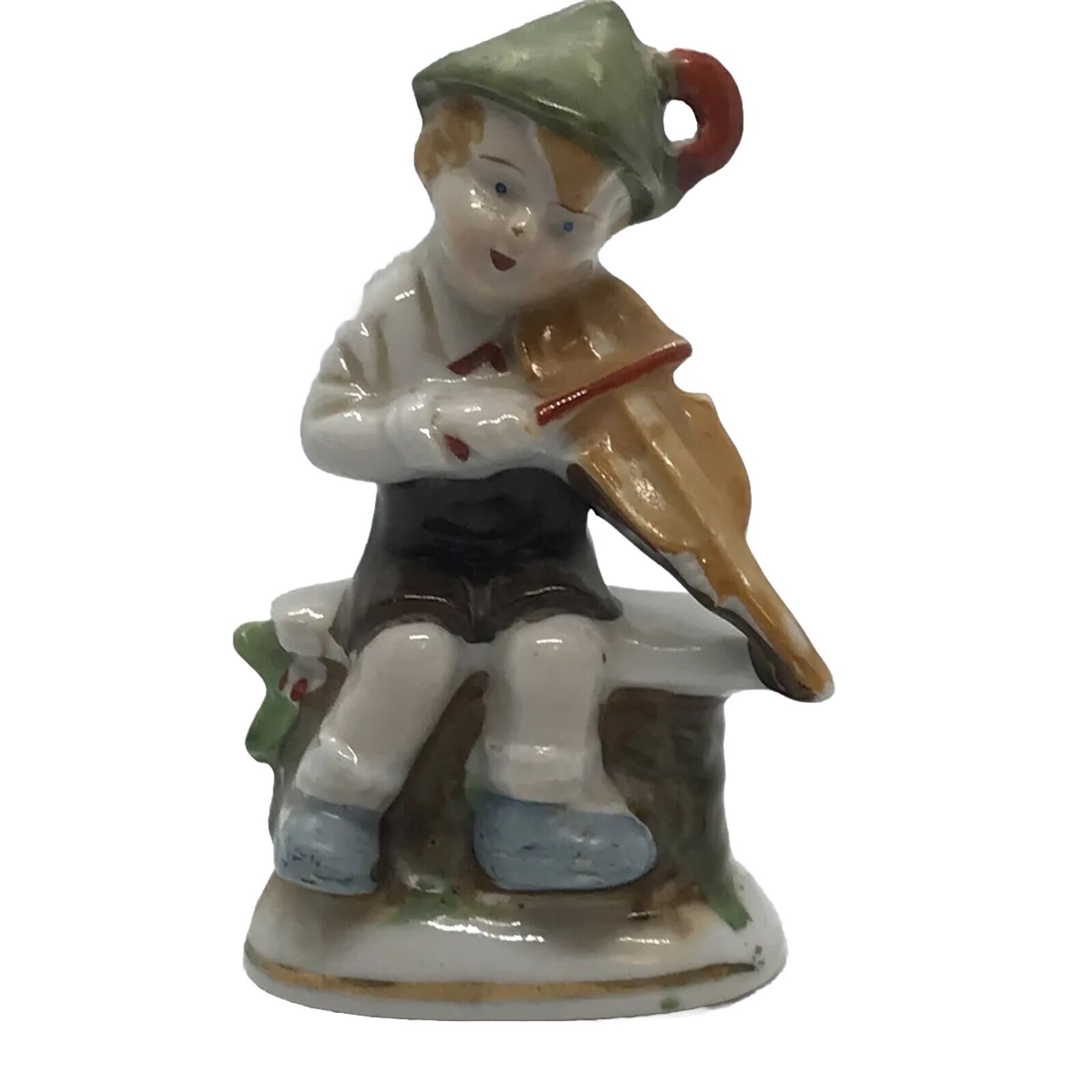 Bavarian German Boy Figurine Playing Violin Made In Japan Porcelain Glass VTG