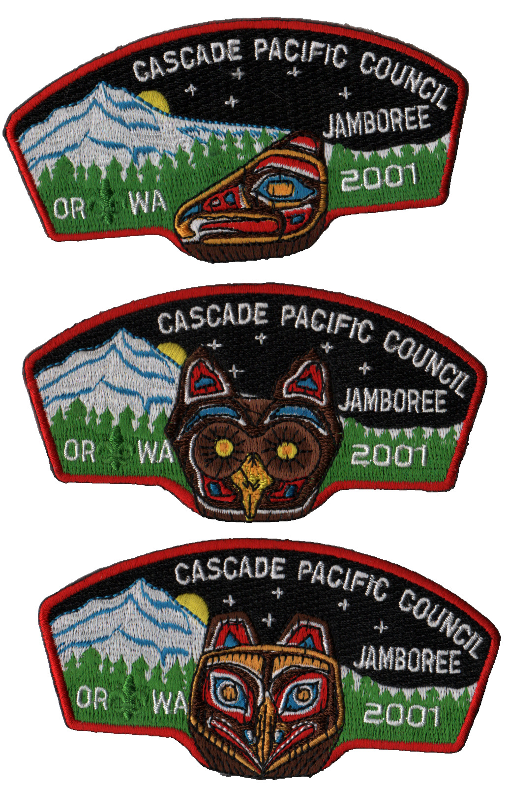 2001 Jamboree Cascade Pacidic Council Set of 3 JSP Red Bdr (AR892)