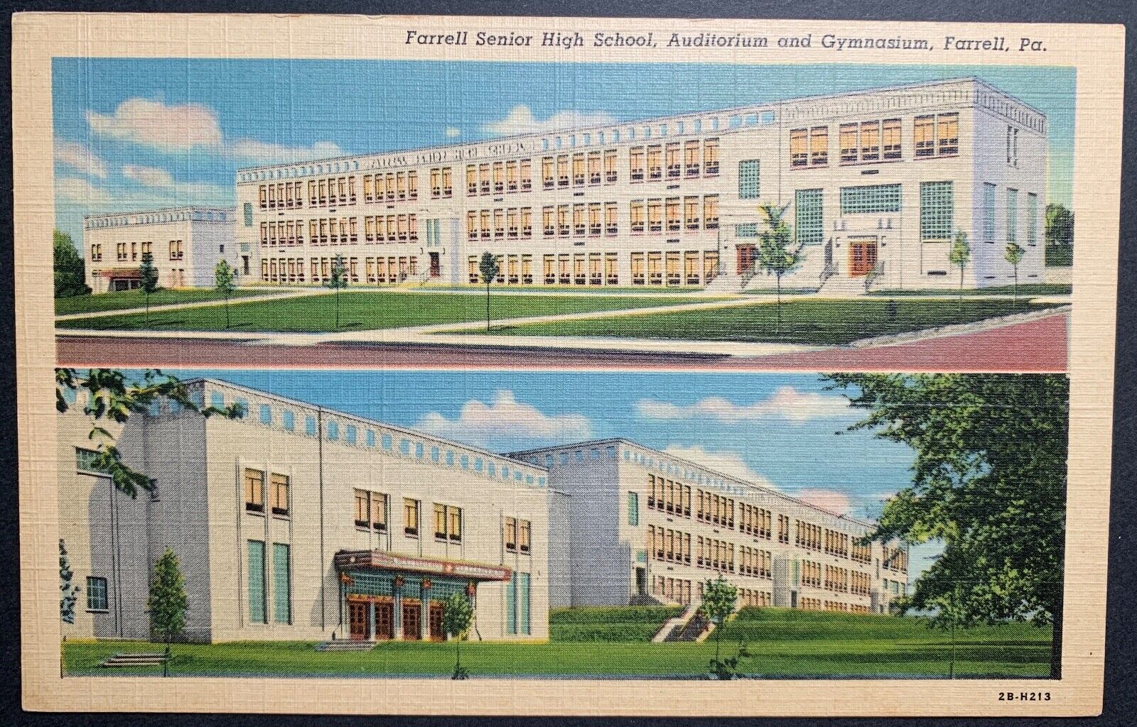 Linen Postcard Farrell PA - Senior High School