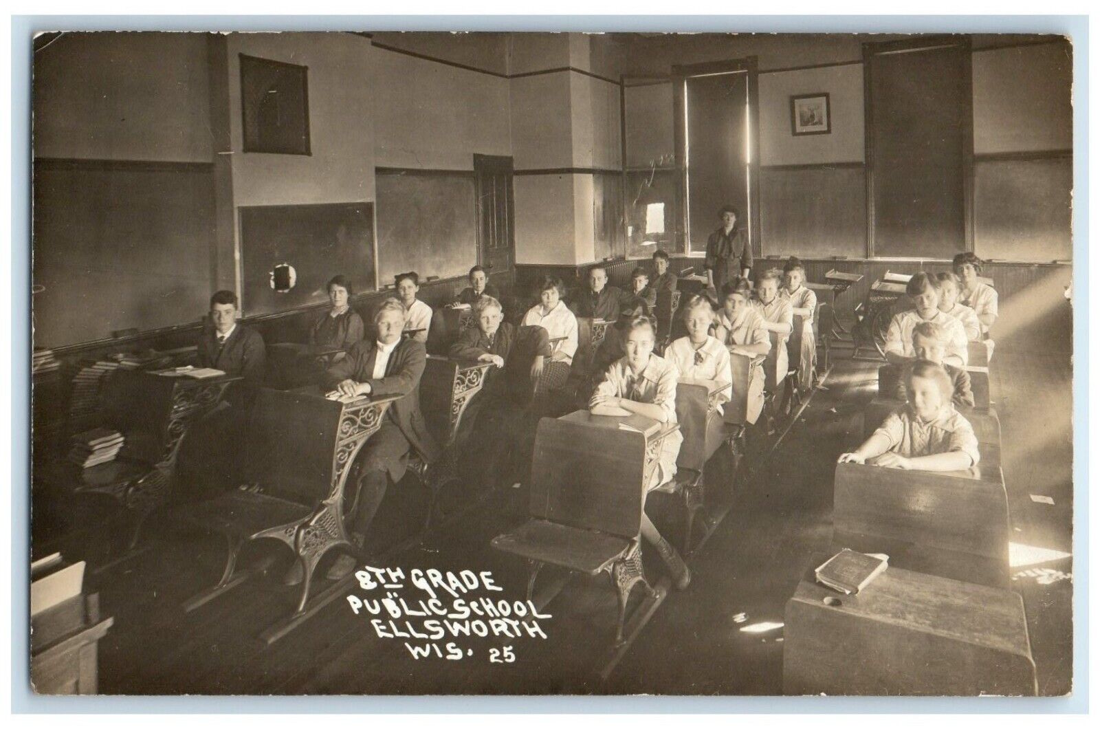 c1910's 8th Grades Public School Classroom Ellsworth WI RPPC Photo Postcard