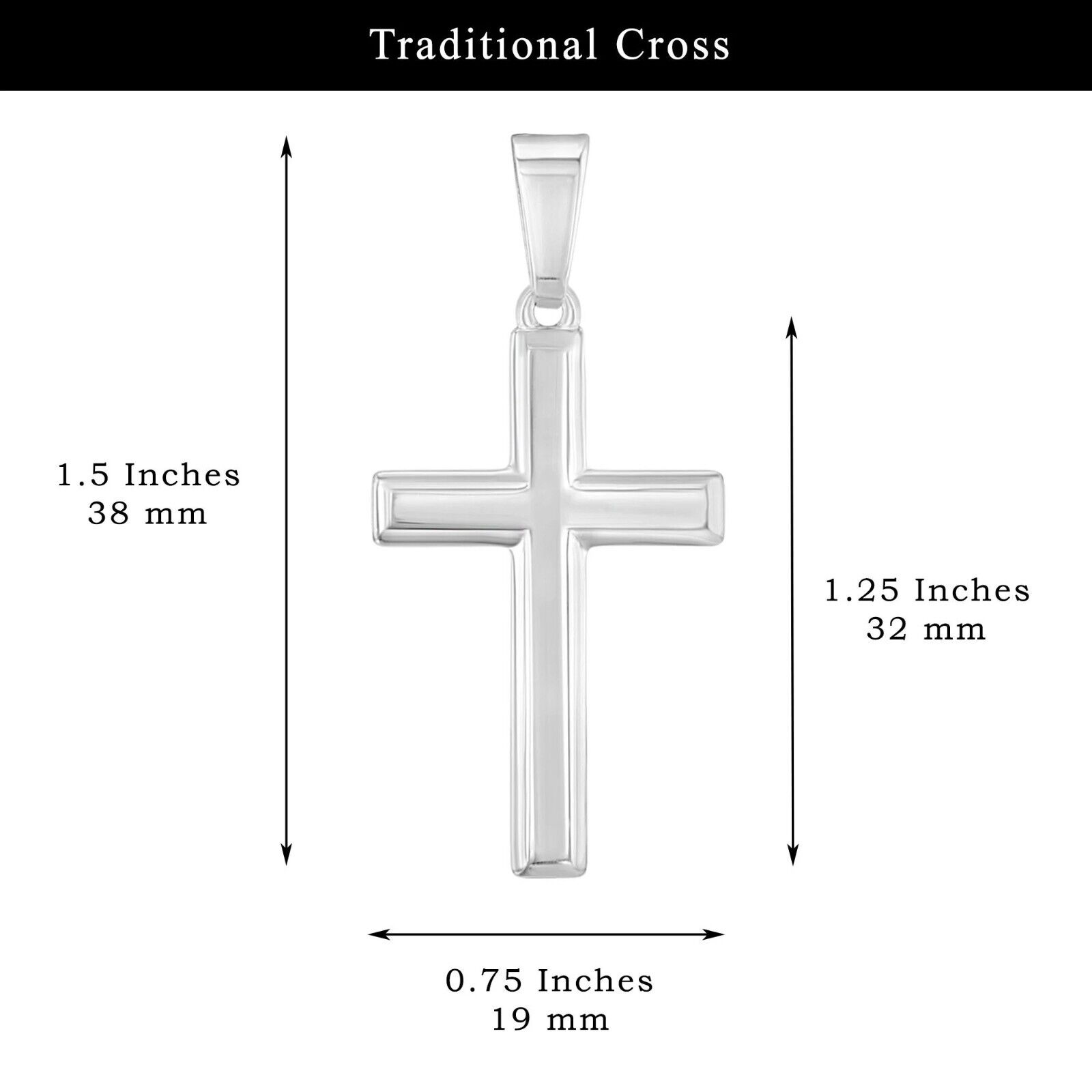 Mens Sterling Silver Traditional Flat Cross Pendant Only