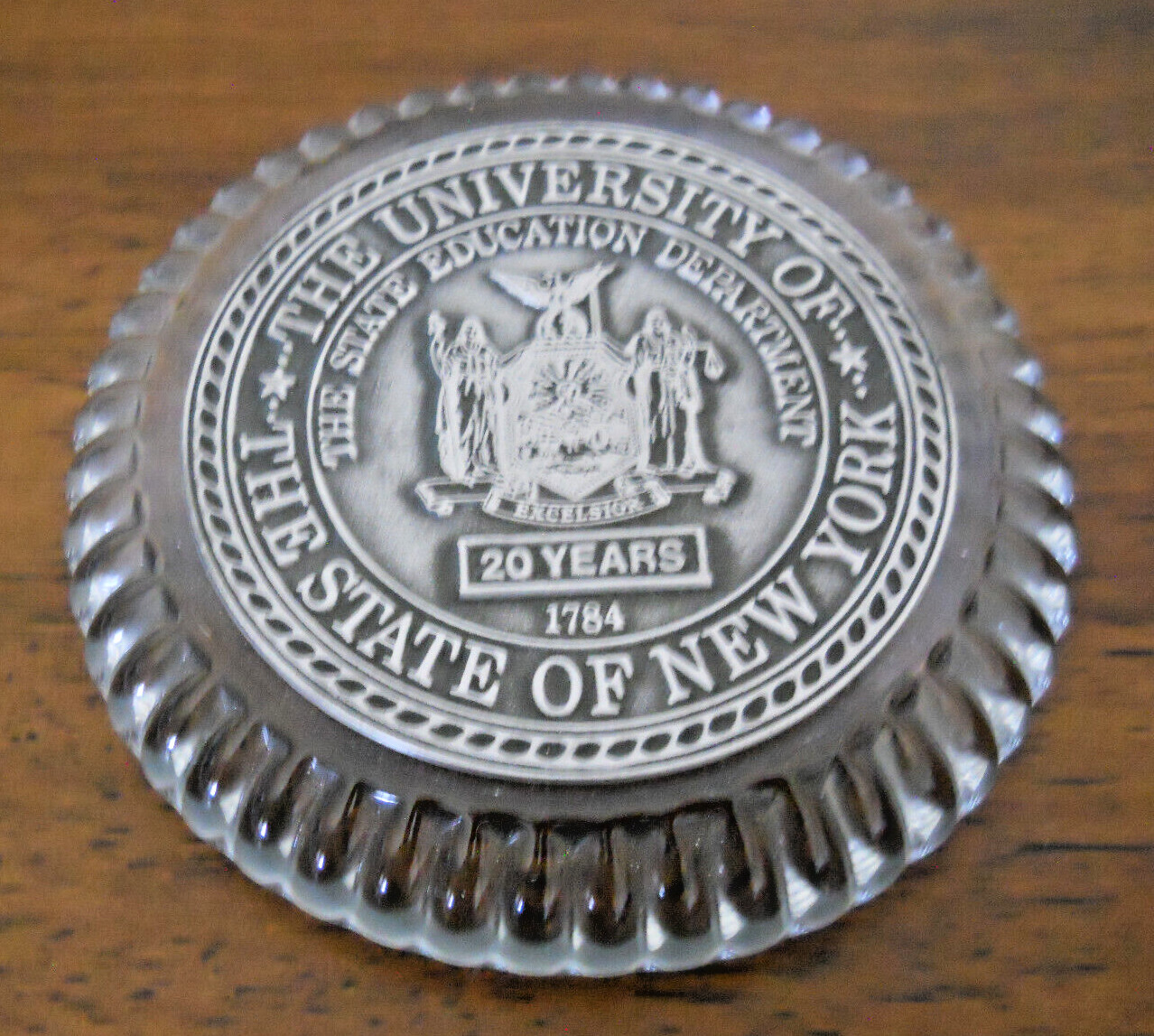 University of the State of New York  Education Dept - 20 year paperweight glass