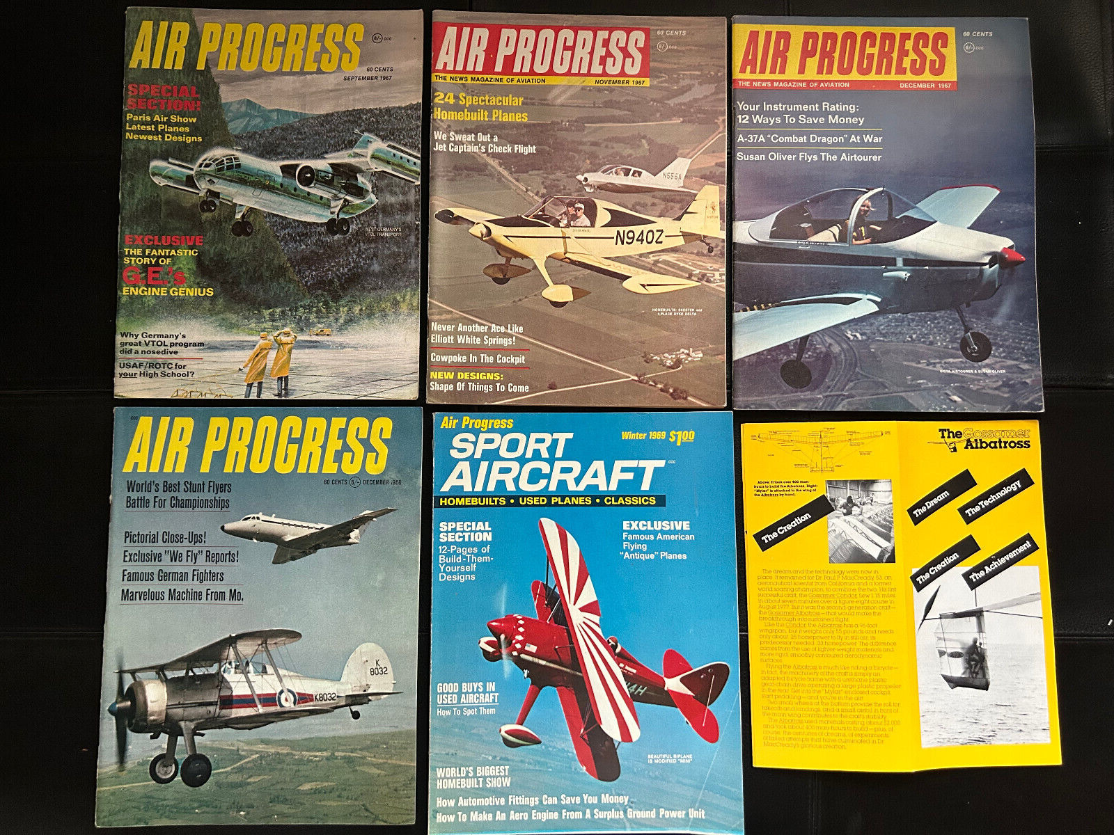5 Different AIR PROGRESS Magazines 1966-69, Albatross pamphlet Vintage Airplanes