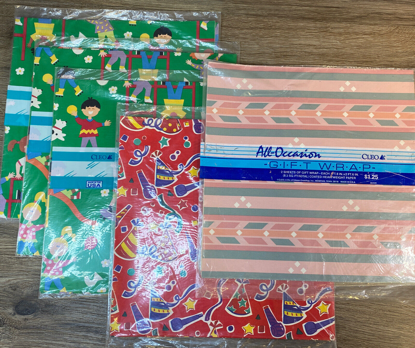 CLEO Gibson Greeting Gift Wrap Lot of 5 ALL OCCASION Vintage 1990’s USA NOS NEW