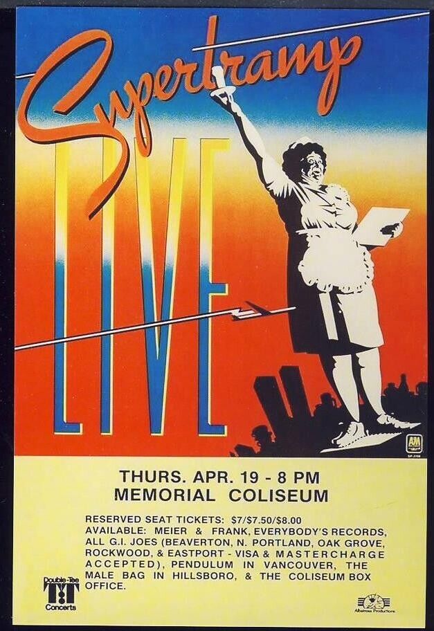 Retro Rock Band Concert Advert POSTCARD: Supertramp, Live, Portland Memorial Col