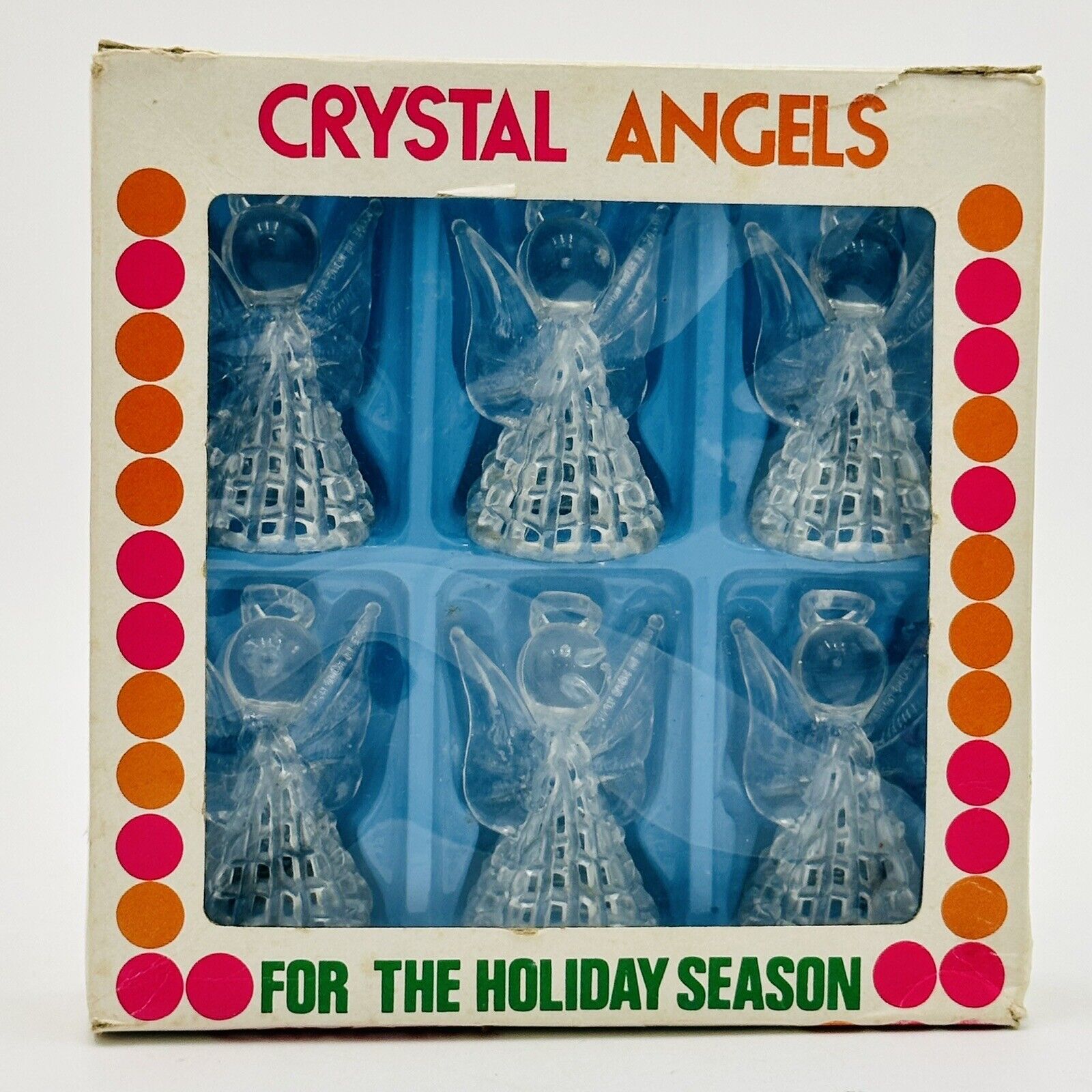 Vintage  CHRISTMAS Plastic Crystal Angels Figurines Ornaments Box  Hong Kong (6)