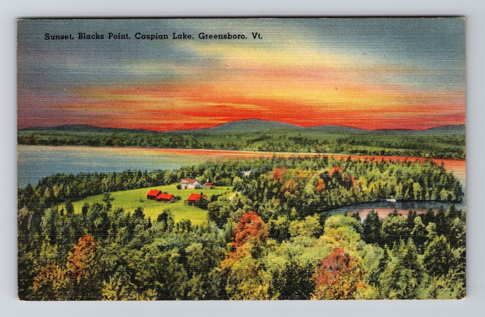 Greensboro VT-Vermont, Sunset, Blacks Point, Caspian Lake, Vintage Postcard