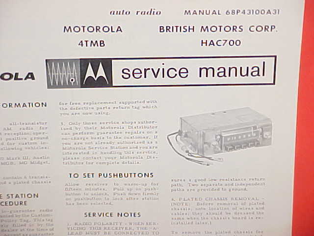 1964 AUSTIN HEALEY 3000 MARK III SPRITE MGB MG MOTOROLA RADIO SERVICE MANUAL 64