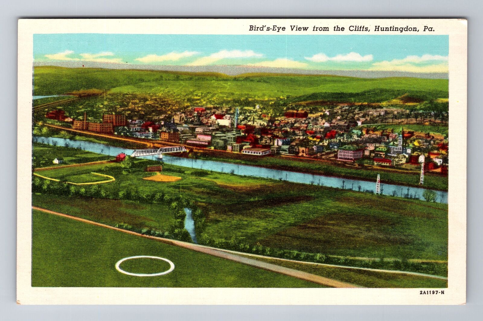 Huntingdon PA-Pennsylvania, Birds Eye View From The Cliffs Vintage Postcard