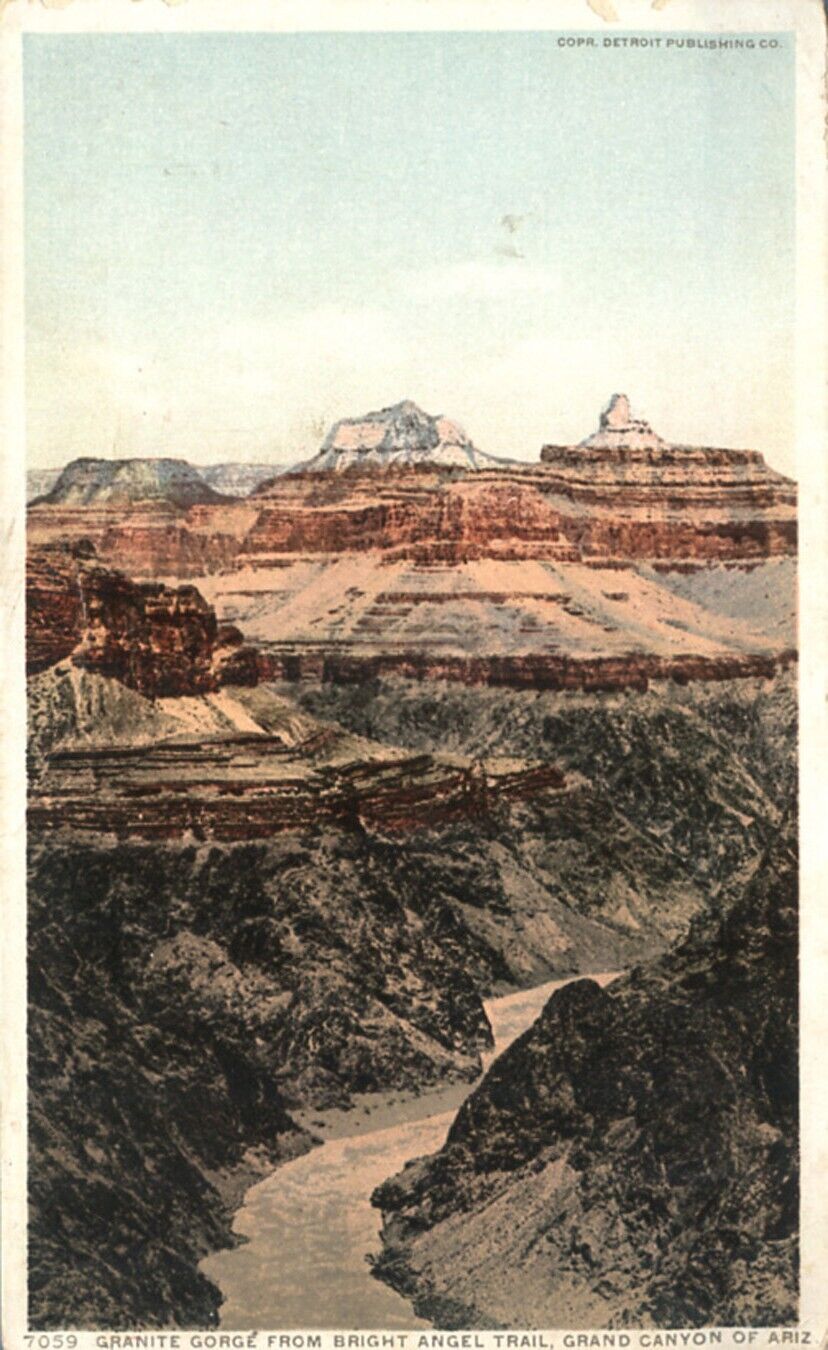 Granite  Gorge from Bright Angel Trail Grand Canyon Arizona 1912 Postcard