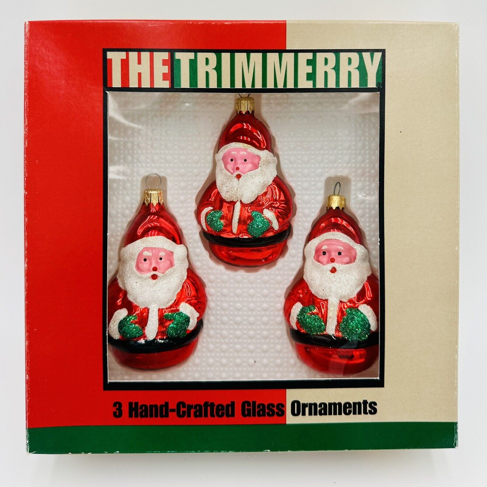Vintage The Trimmerry Hand Crafted Glass Santa Christmas Ornaments Set of 3