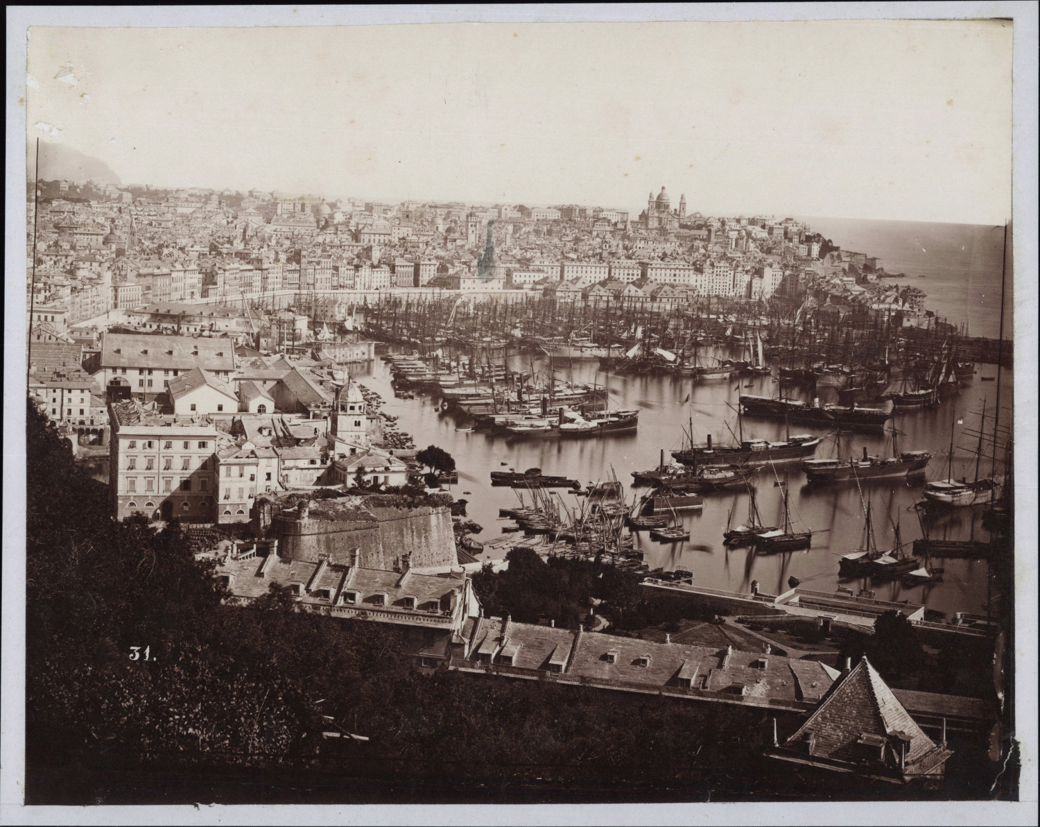 Alfredo Noack, Italy, Genoa, Panorama Vintage Albumen Print Albumin Print 