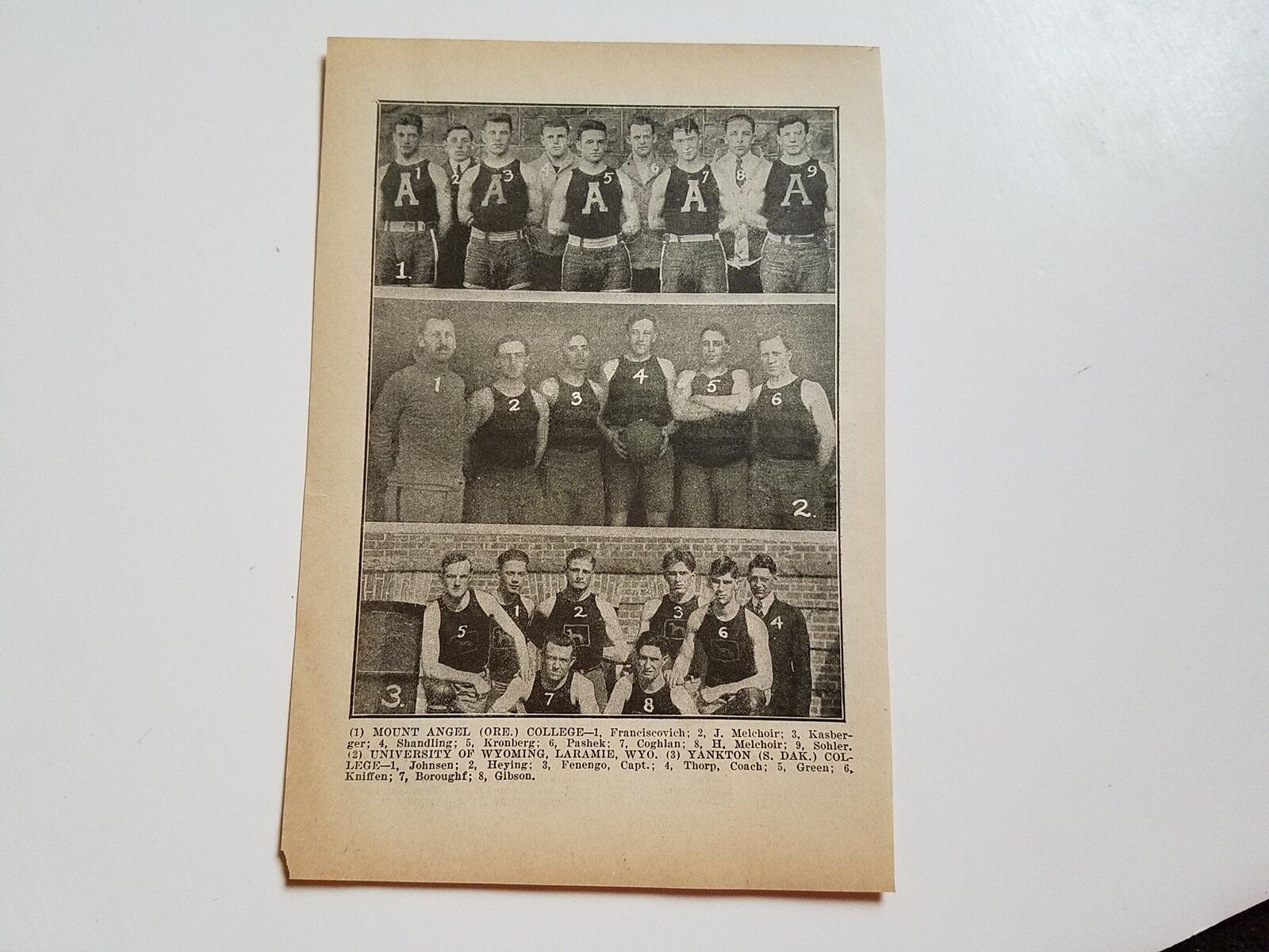 Mount Angel Oregon College Yankton University Of Wyoming 1916-17 Basketball Team