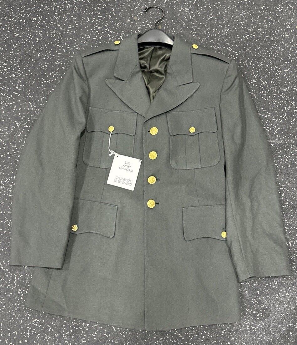 US Army Vintage Class A Dress Uniform Jacket Mens Size 40S Green Gold Buttons