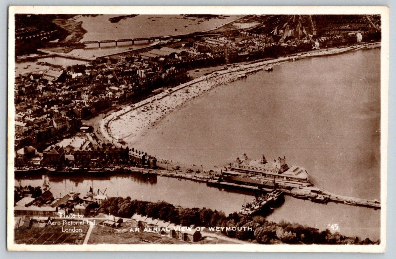 1945 RPPC Postcard~ Aerial View~ Weymouth, Dorset, England