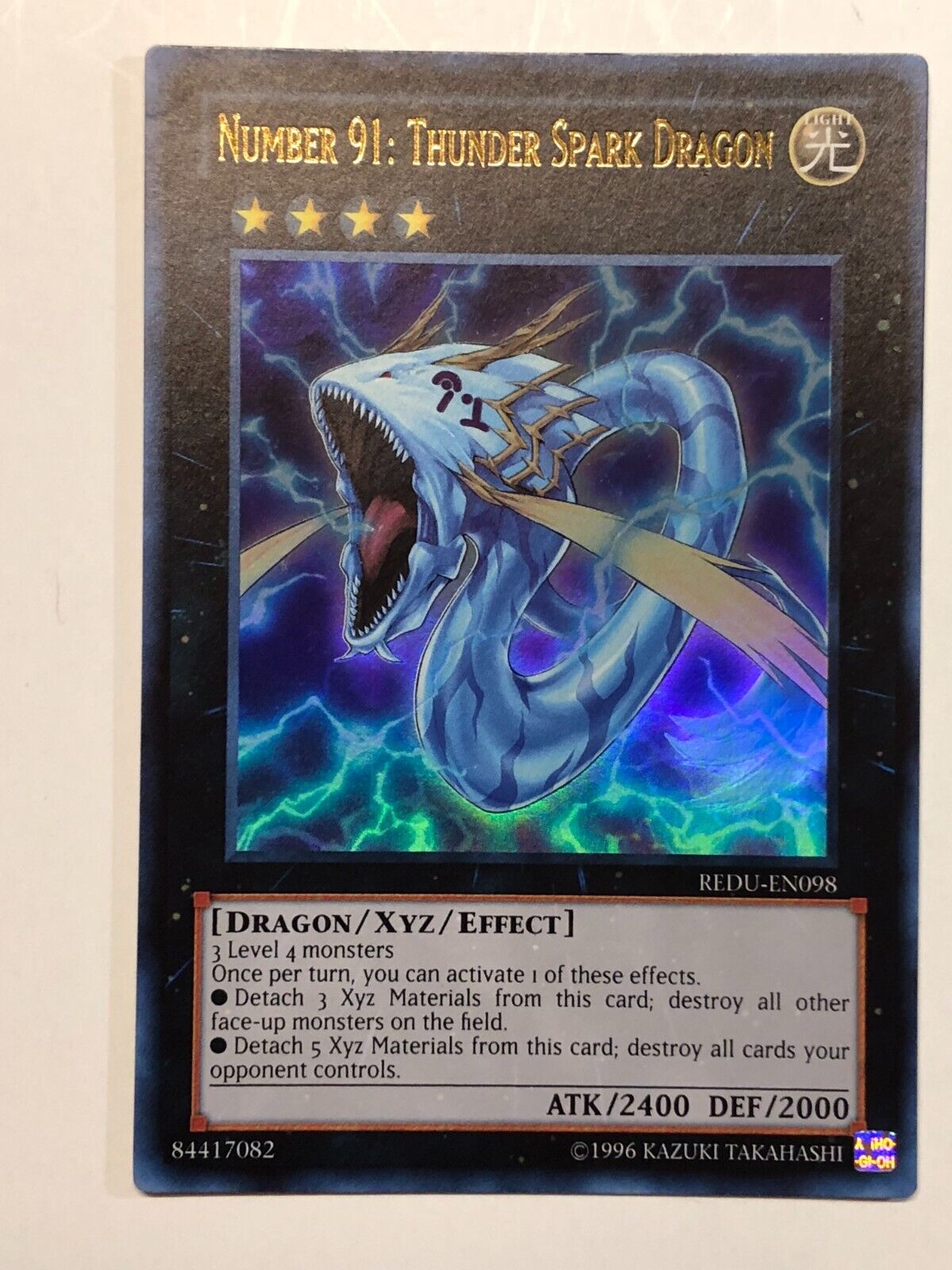 Yugioh Card **Number 91: Thunder Spark Dragon** Ultra Rare - REDU-EN098 - NM
