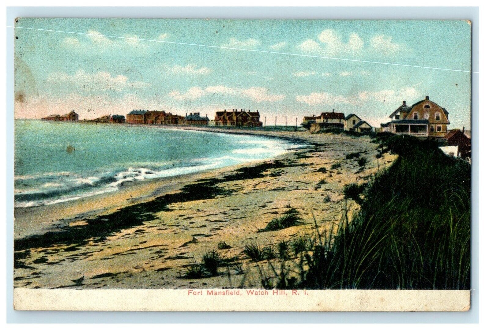 1909 Fort Mansfield Beach Scene View Watch Hill Rhode Island RI Antique Postcard
