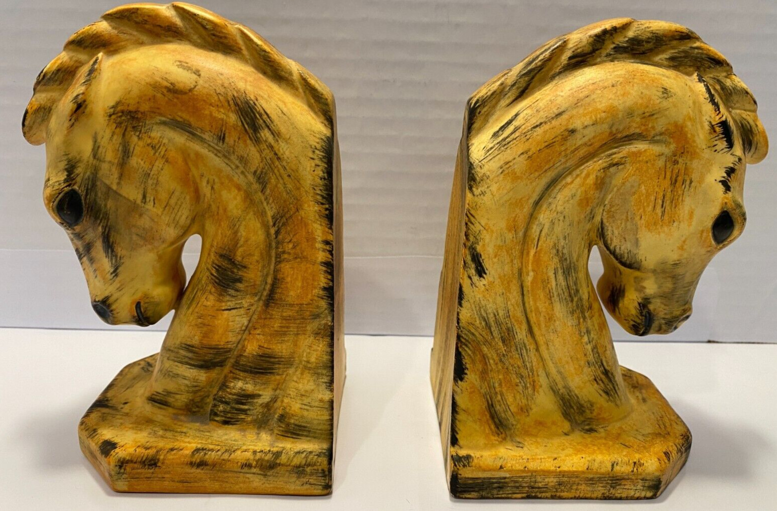 Vintage Pair Ceramic/Pottery HORSE HEAD Bookends Hand Crafted Signed