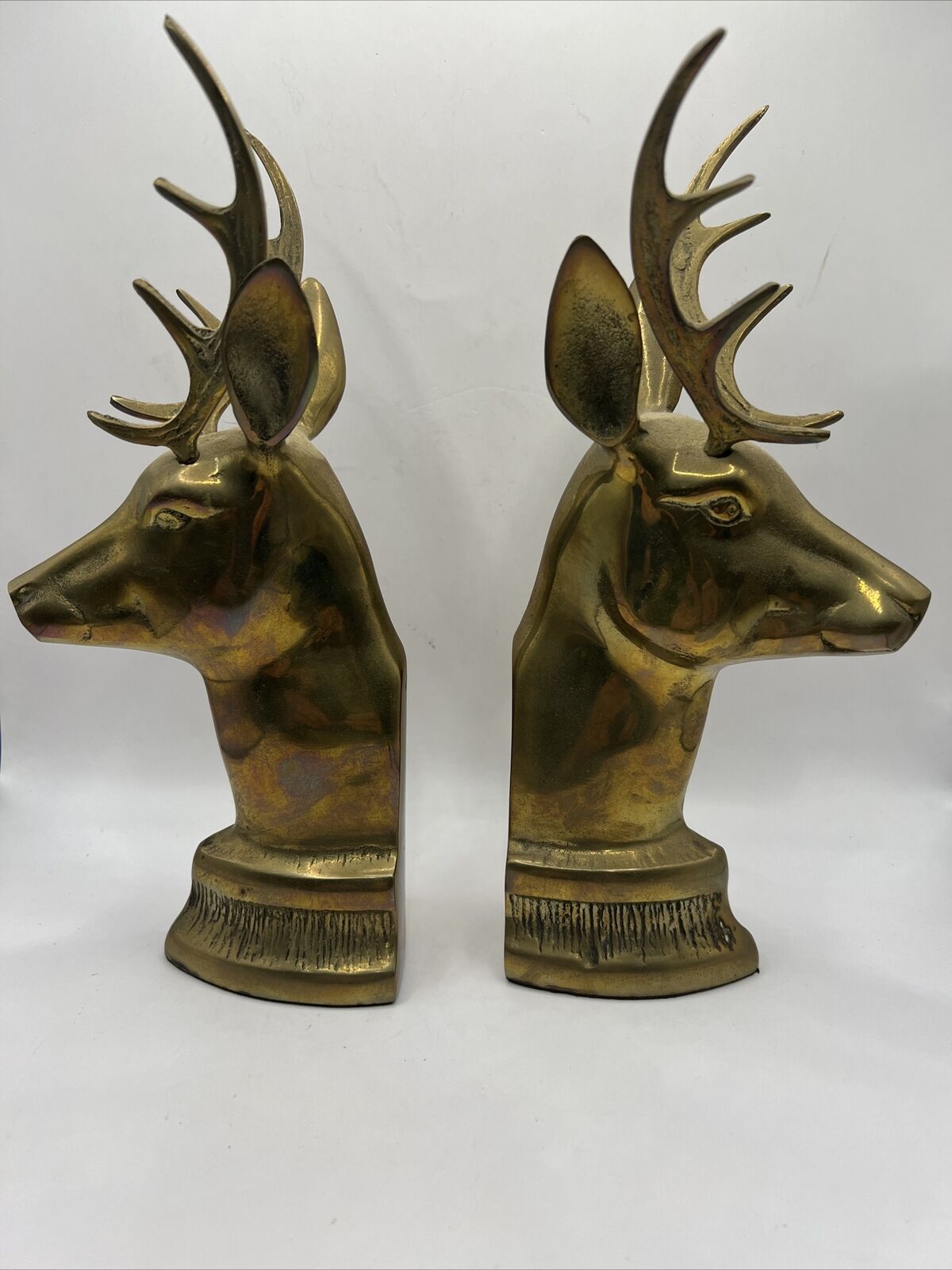 Pair Of Vintage Bronze Stag, Bronze Stag Bookend, Bronze buck head